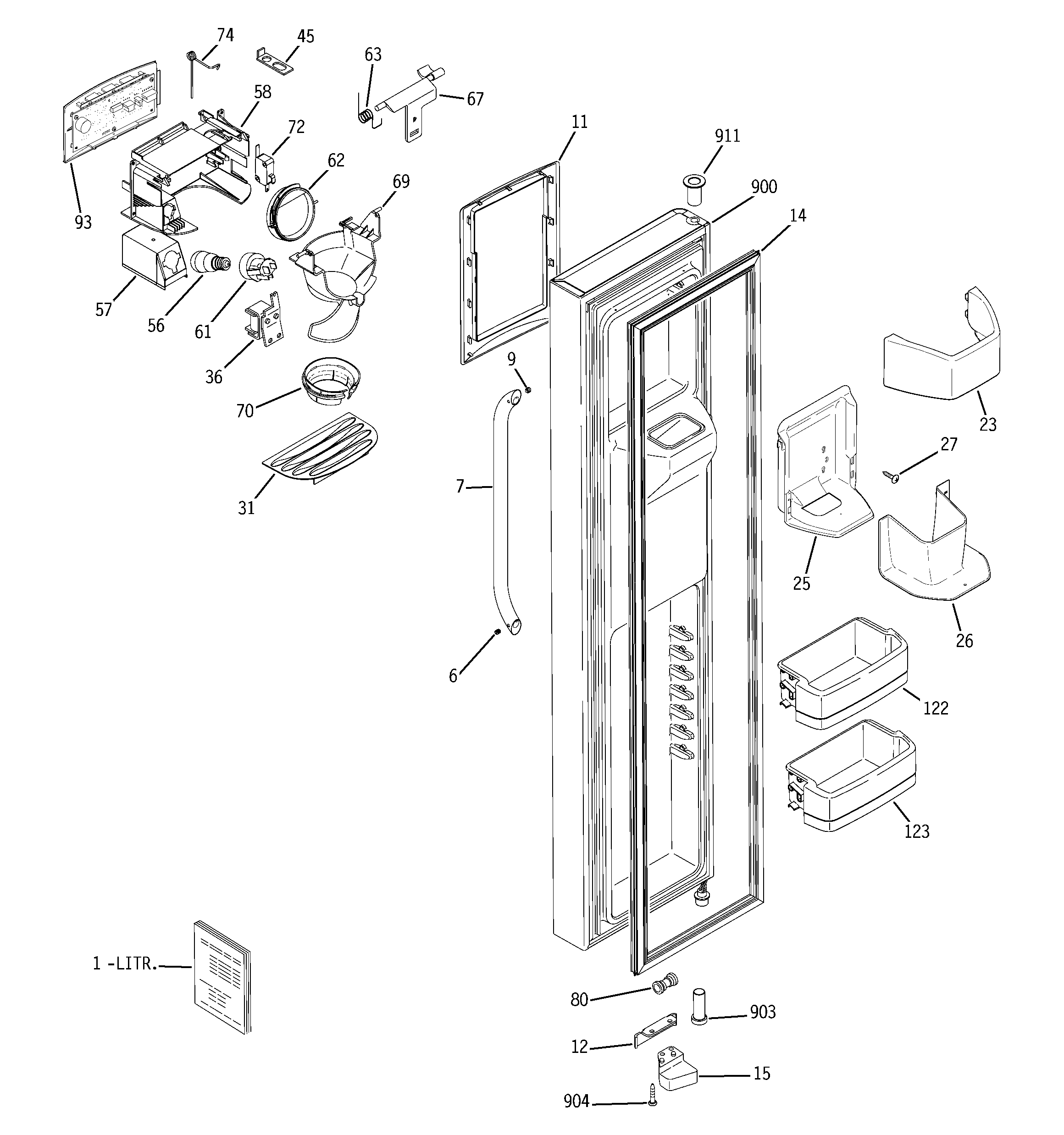 GE GSS25XSRASS freezer door diagram