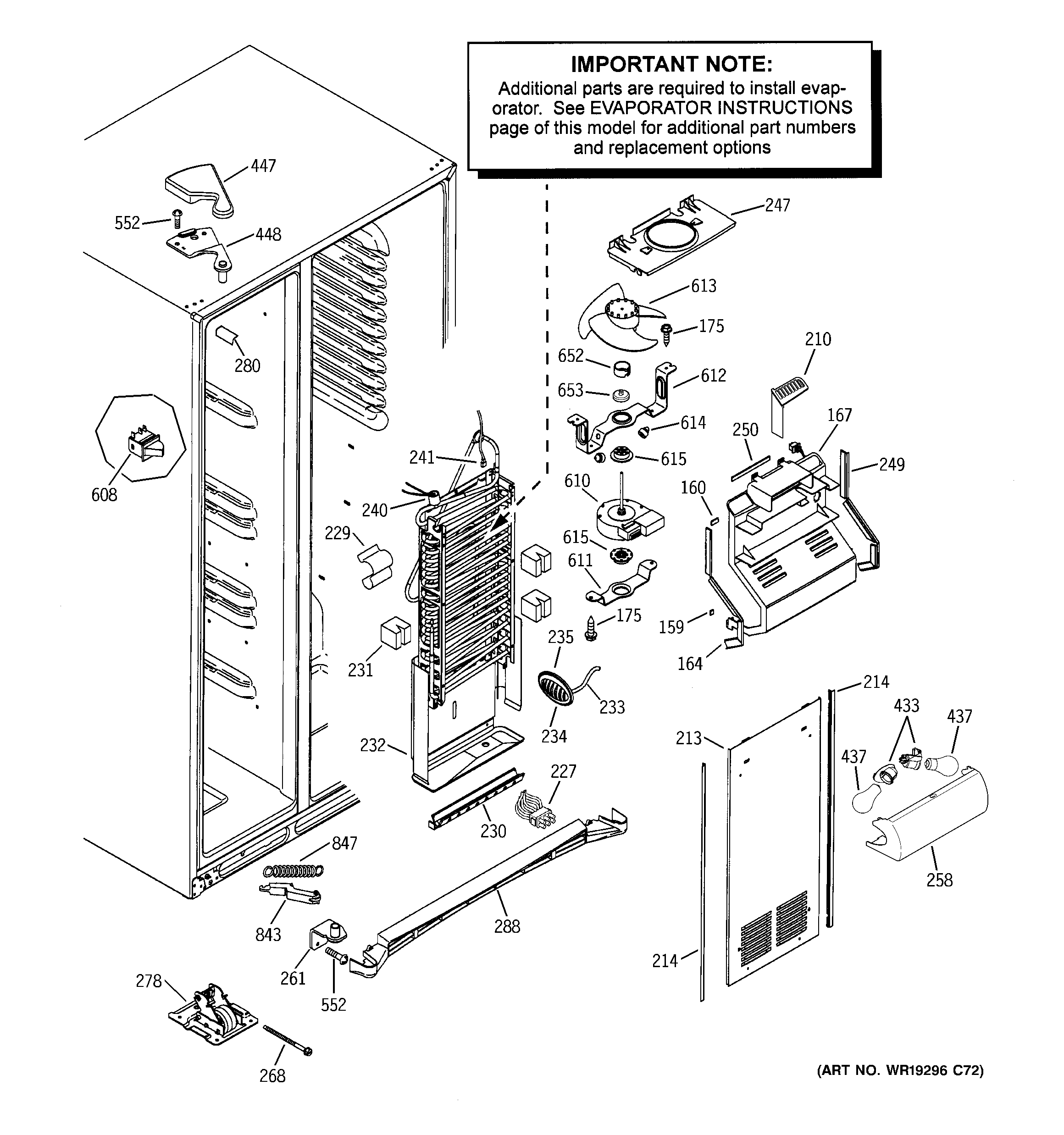 GE GSS25XSRASS freezer section diagram