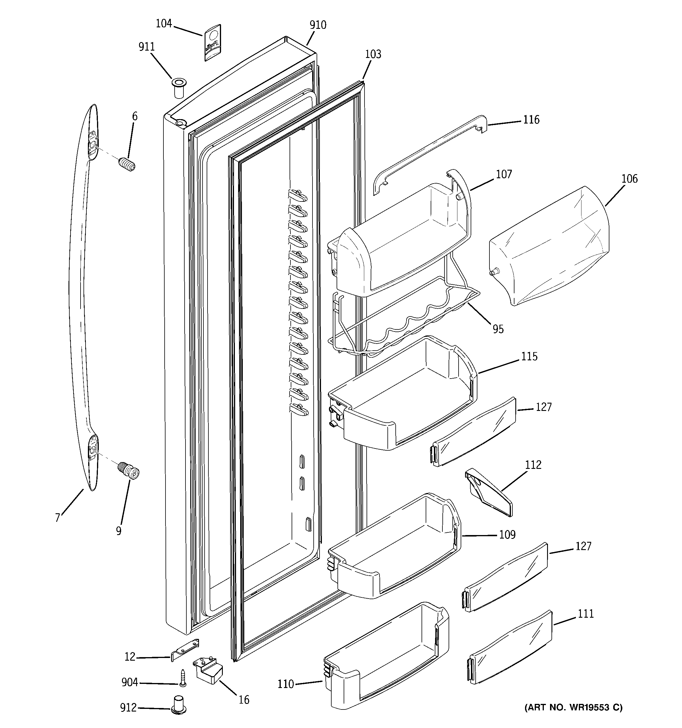 GE PSC23SGRASS fresh food door diagram