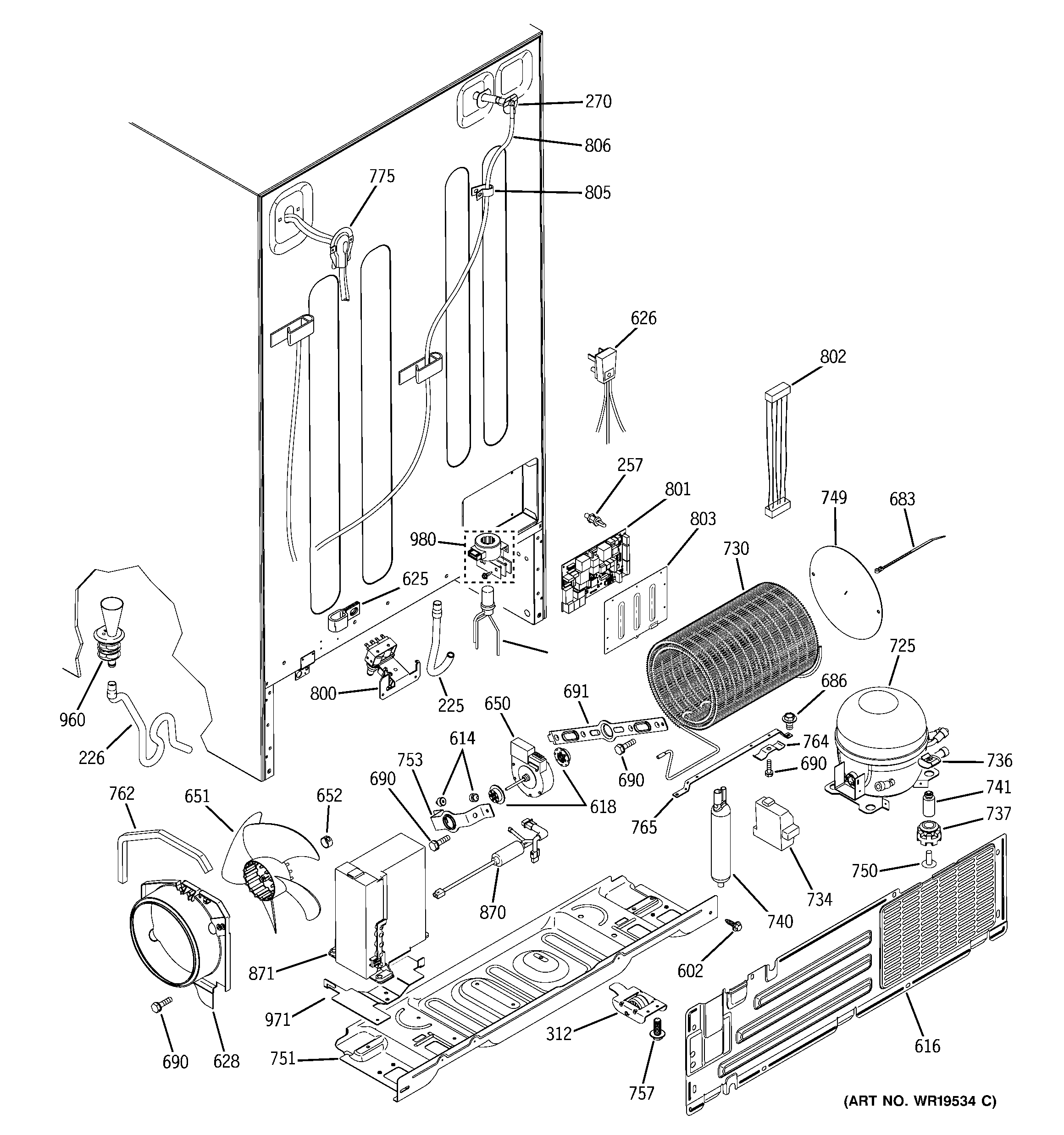 GE ZFSB23DRASS sealed system & mother board diagram