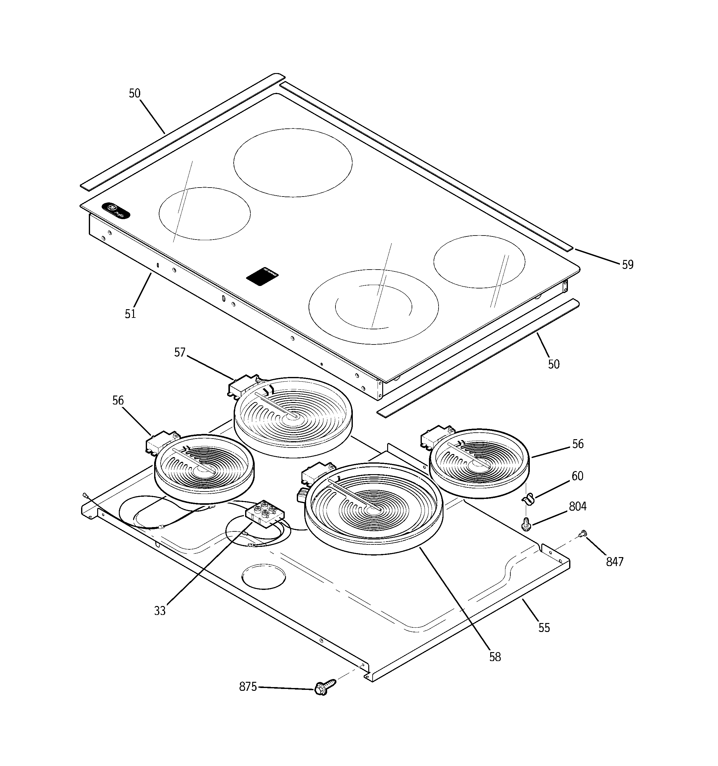 GE JS998KH1CC cooktop diagram
