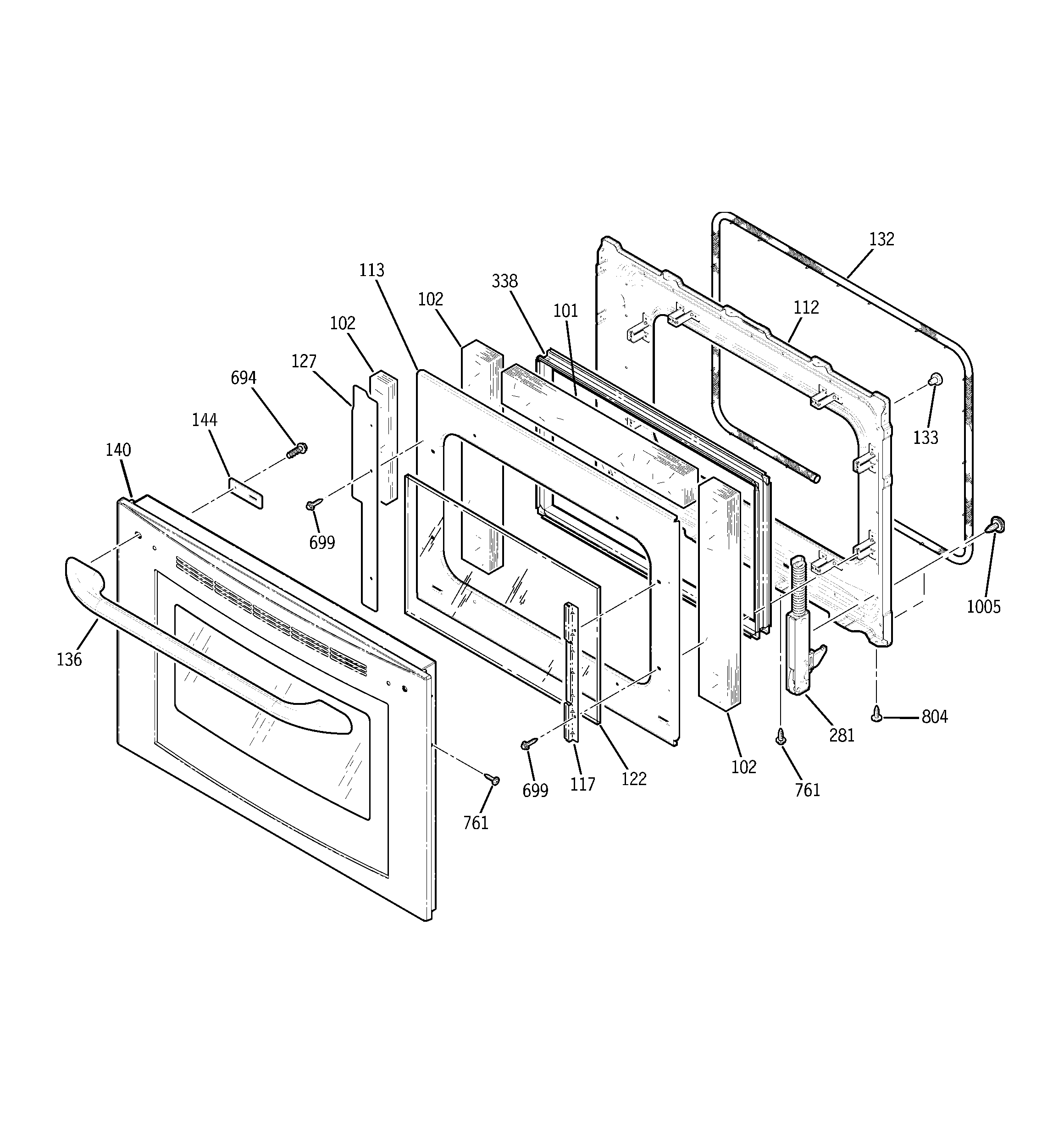 GE JT980BH1BB lower oven door diagram