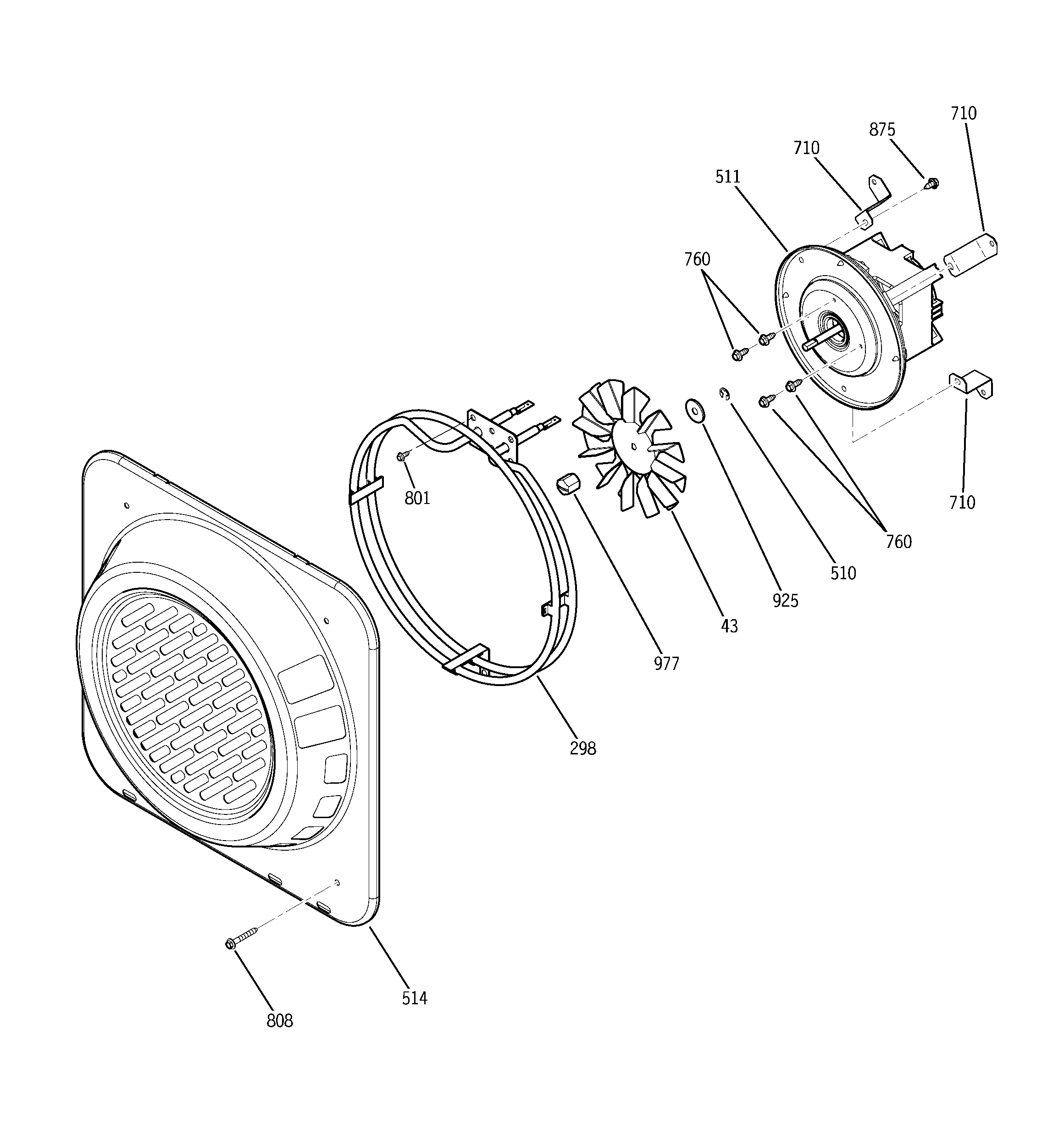 GE JT980BH1BB upper oven convection fan diagram