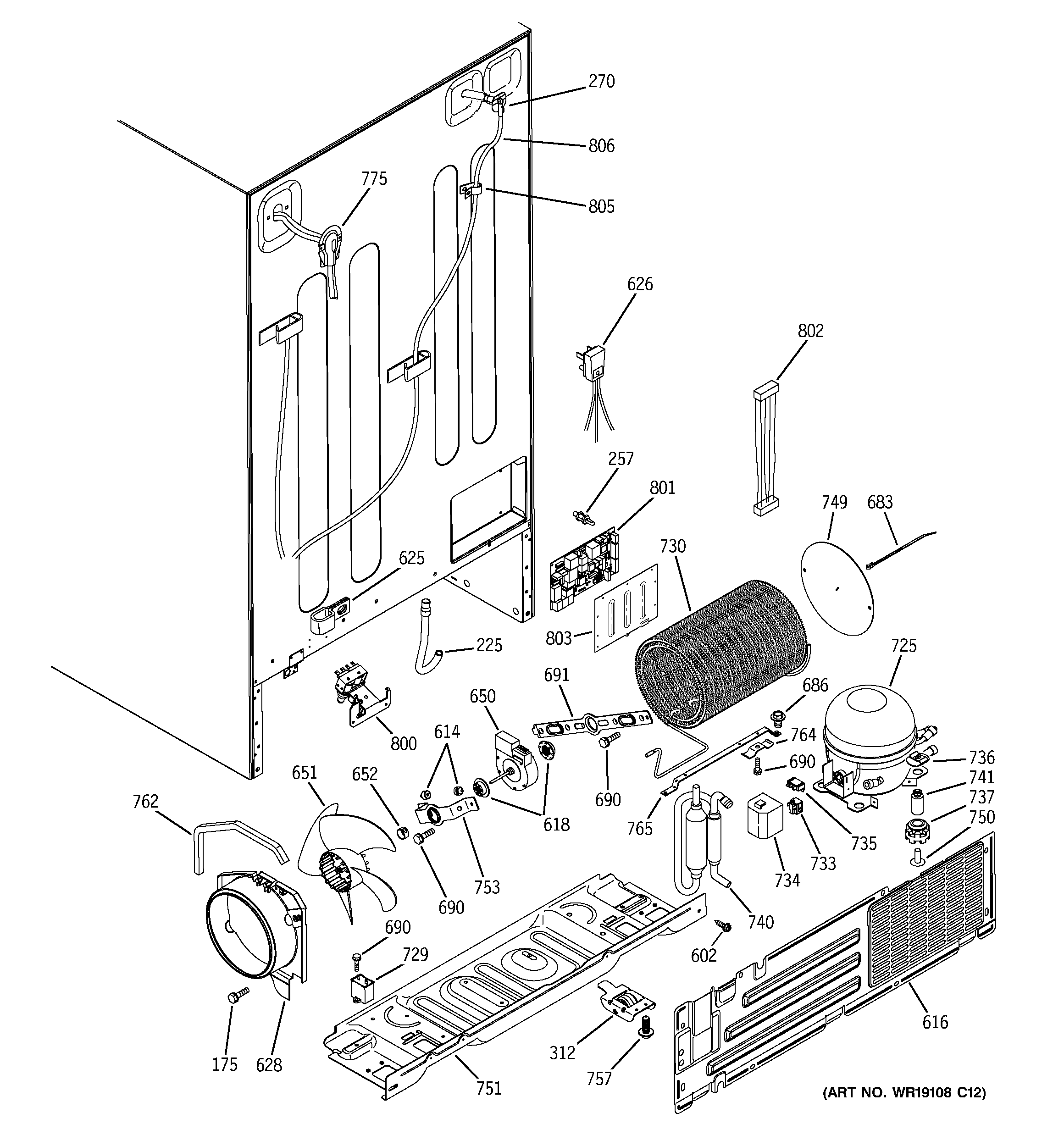 GE PSS26SHRASS sealed system & mother board diagram