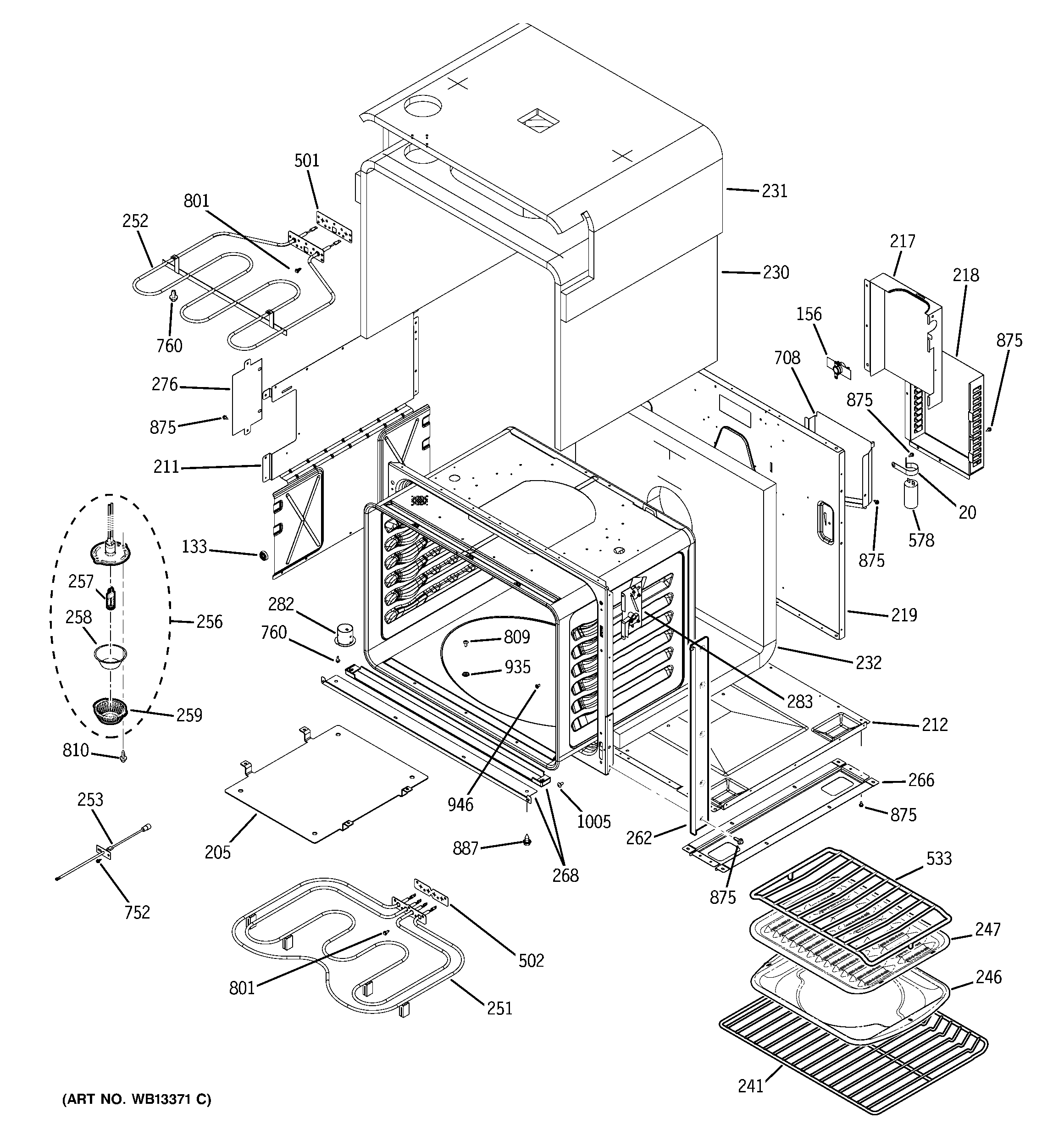 GE ZET3038BH1BB body parts diagram