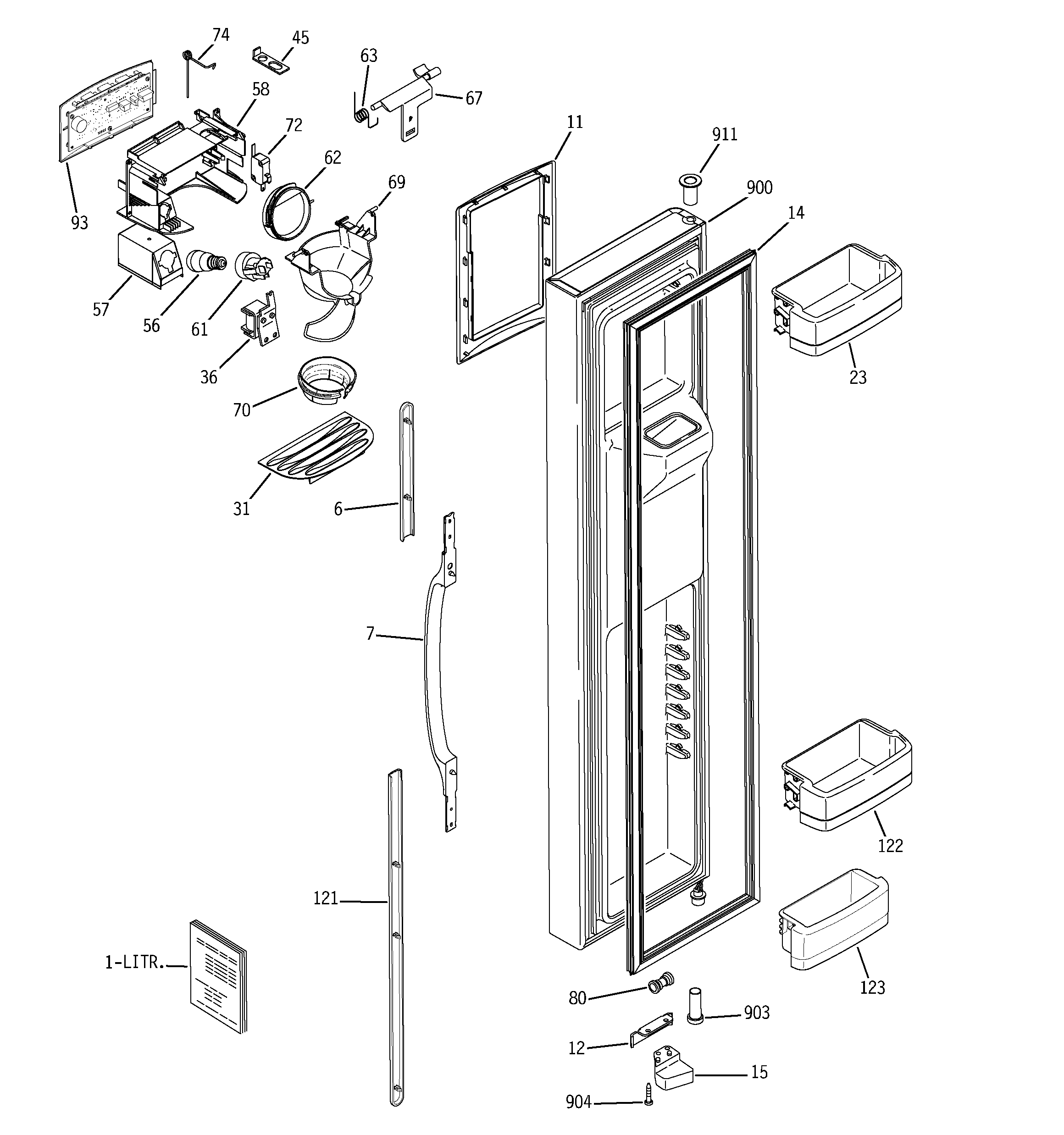 GE GSC21KGRABB freezer door diagram