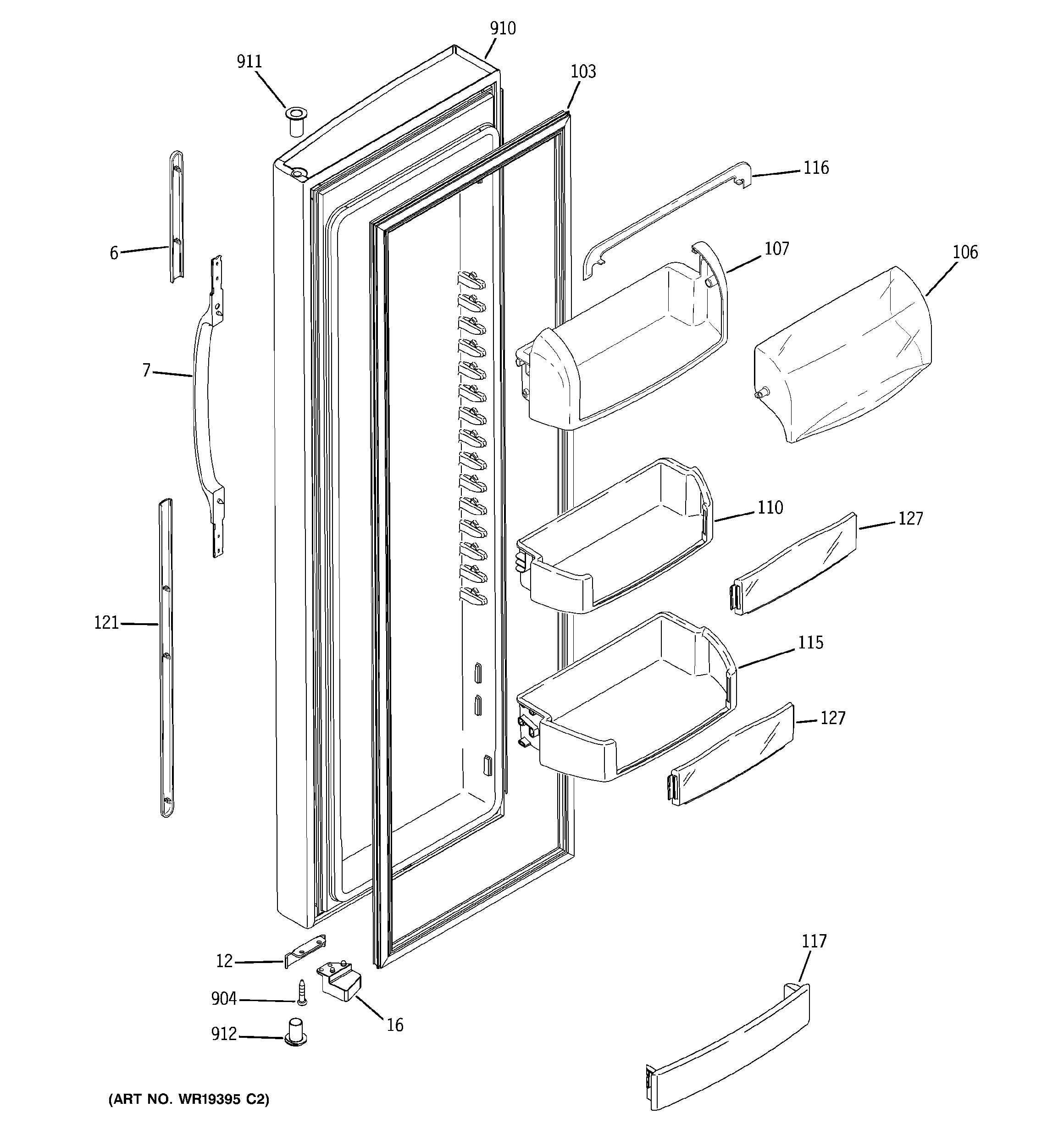 GE GSC21KGRABB fresh food door diagram