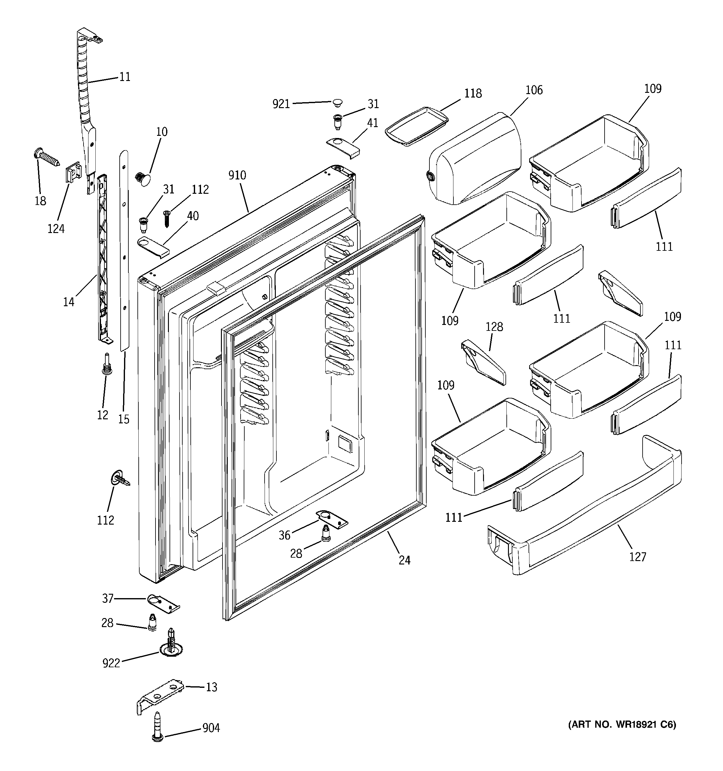 GE PTS25SHRBRBS fresh food door diagram
