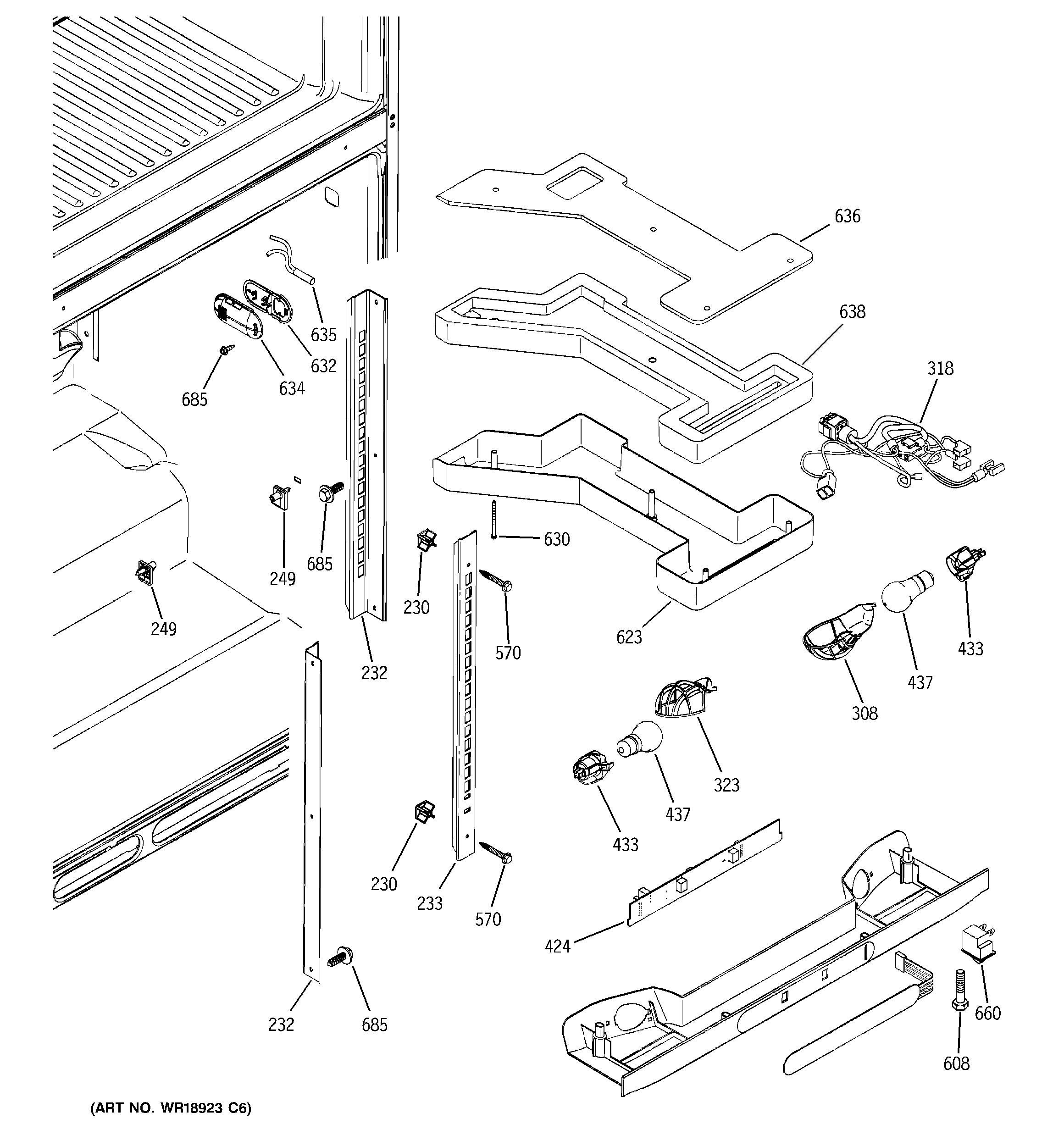 GE PTS25SHRBRBS fresh food section diagram