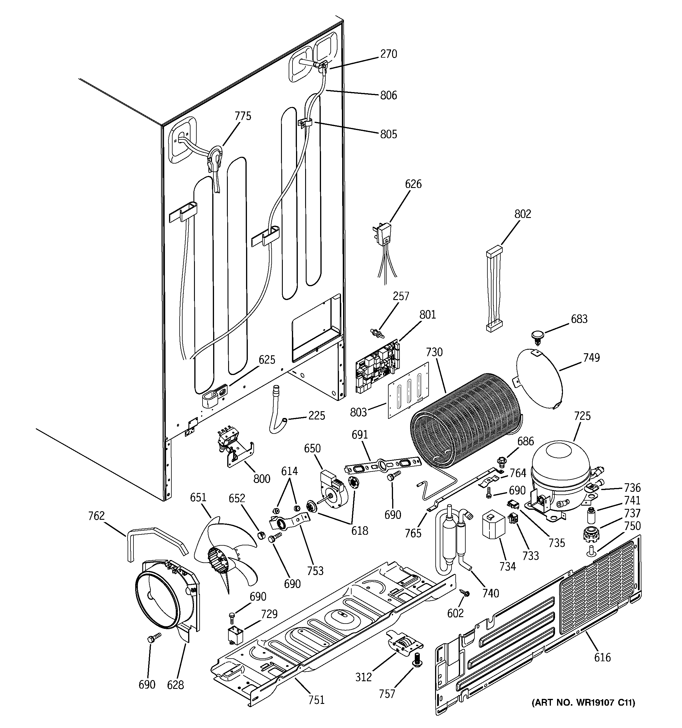 GE DSS25KGRBBB sealed system & mother board diagram