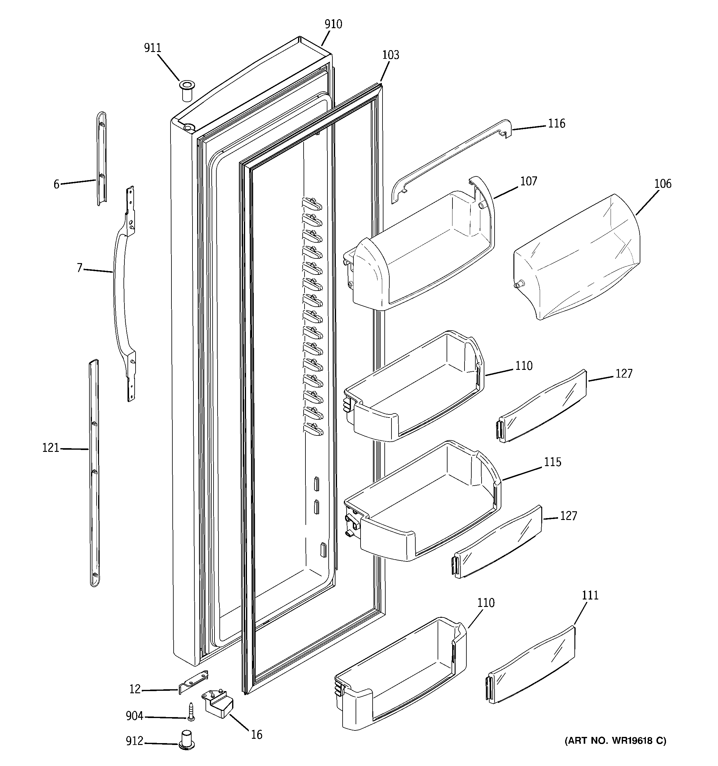 GE GSC22KGRAWW fresh food door diagram