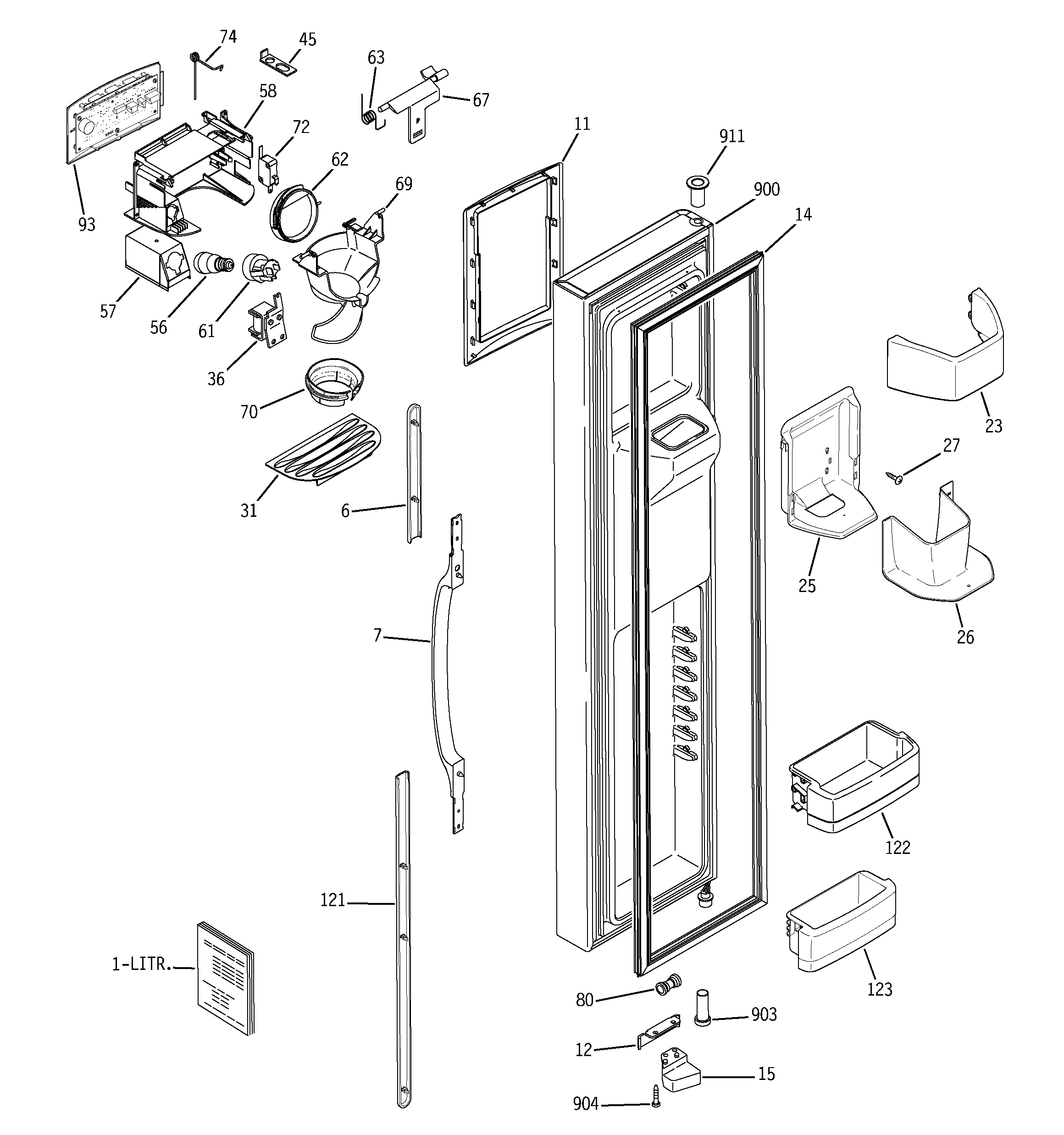 GE GSS25TGPBWW freezer door diagram