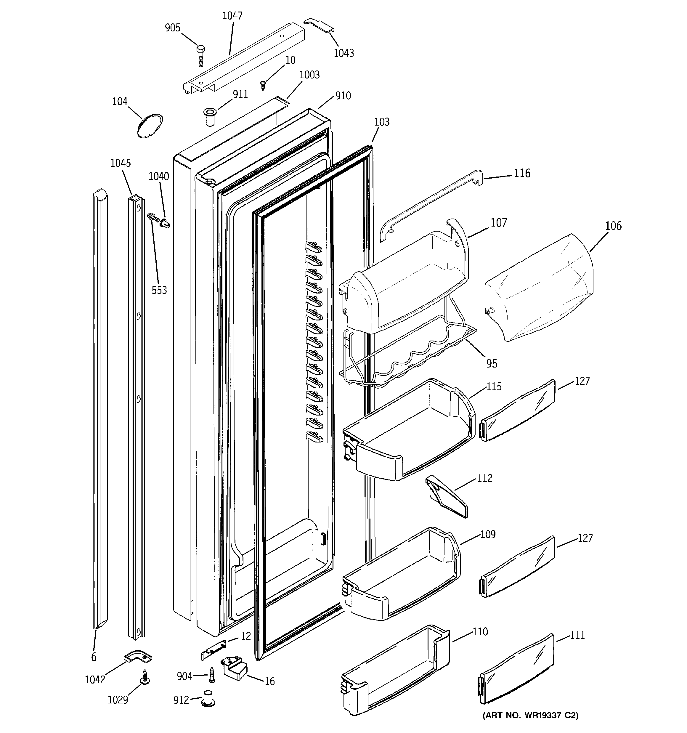GE PIT23SGPBBS fresh food door diagram