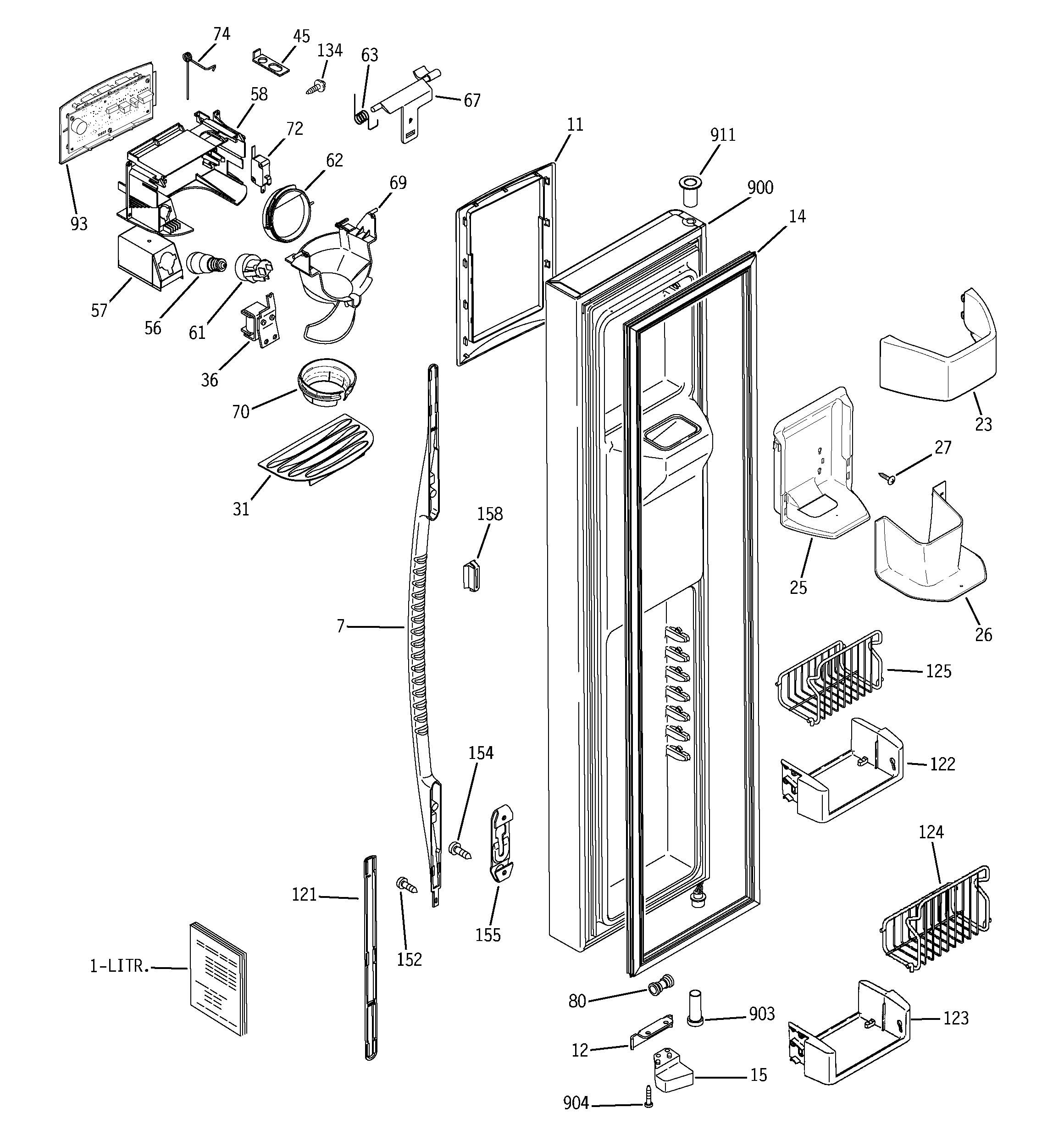 GE PSC23NGPBWW freezer door diagram