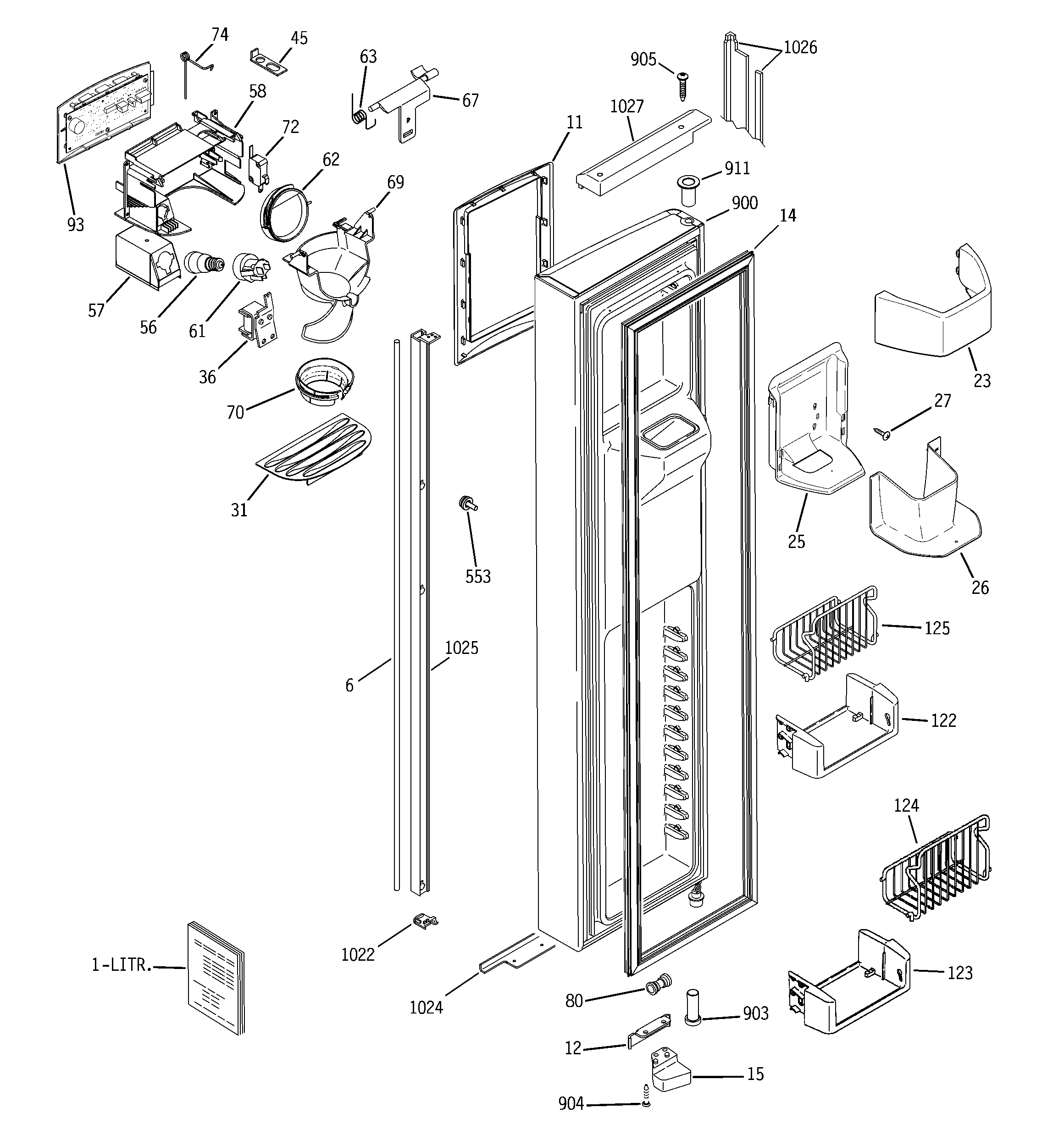 GE PSI23NGPBCC freezer door diagram