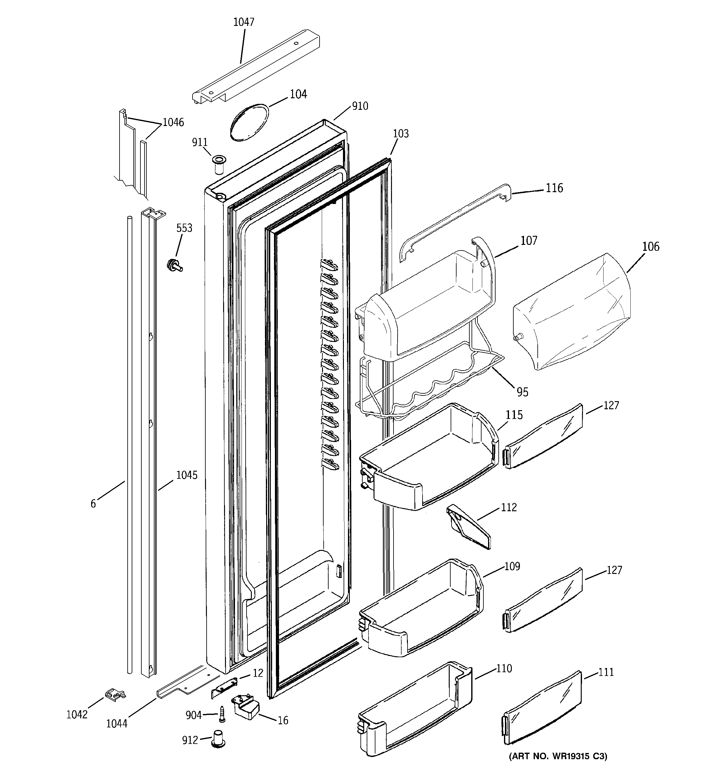 GE PSI23NGPBCC fresh food door diagram