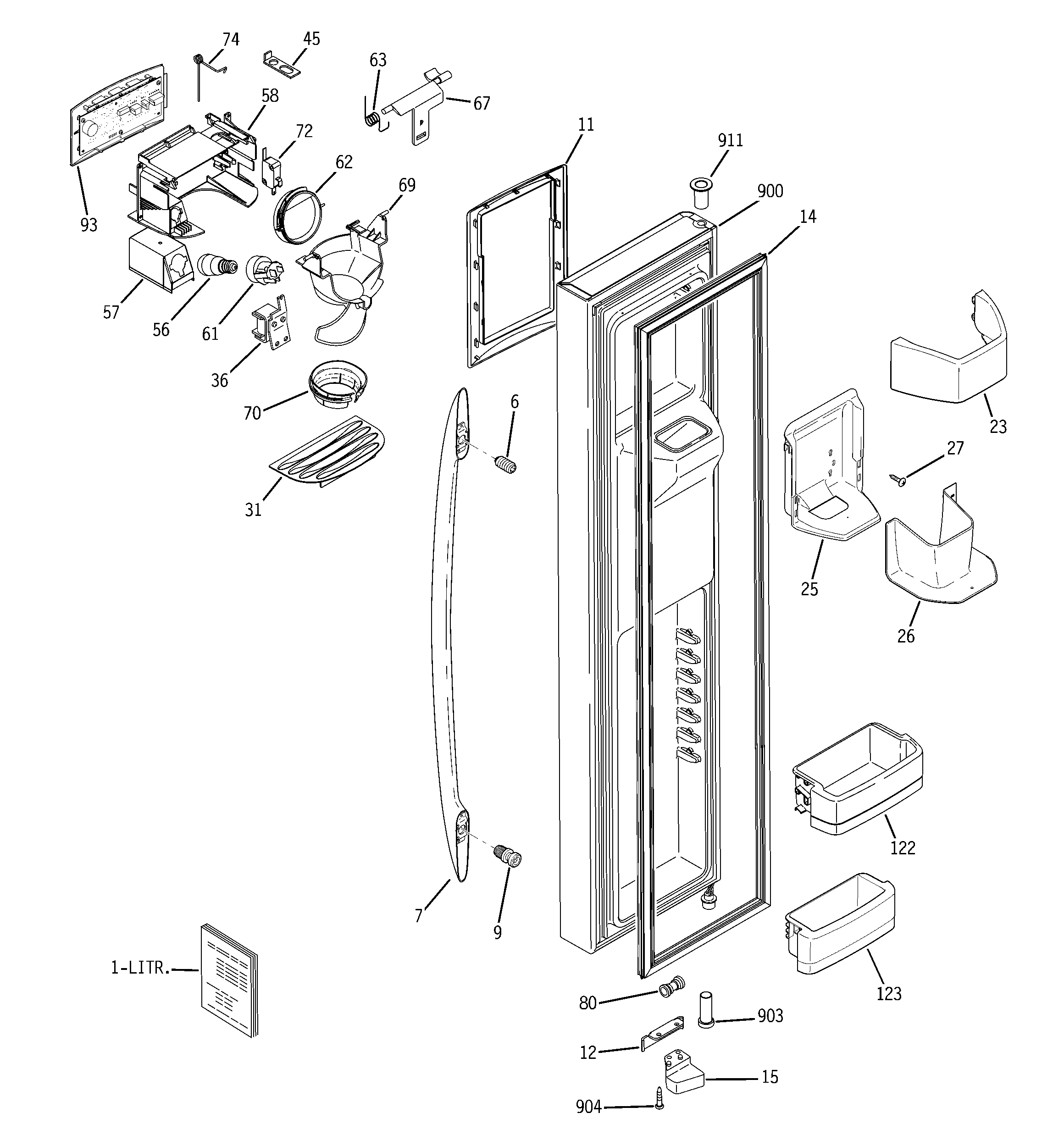 GE PSS26LSRBSS freezer door diagram