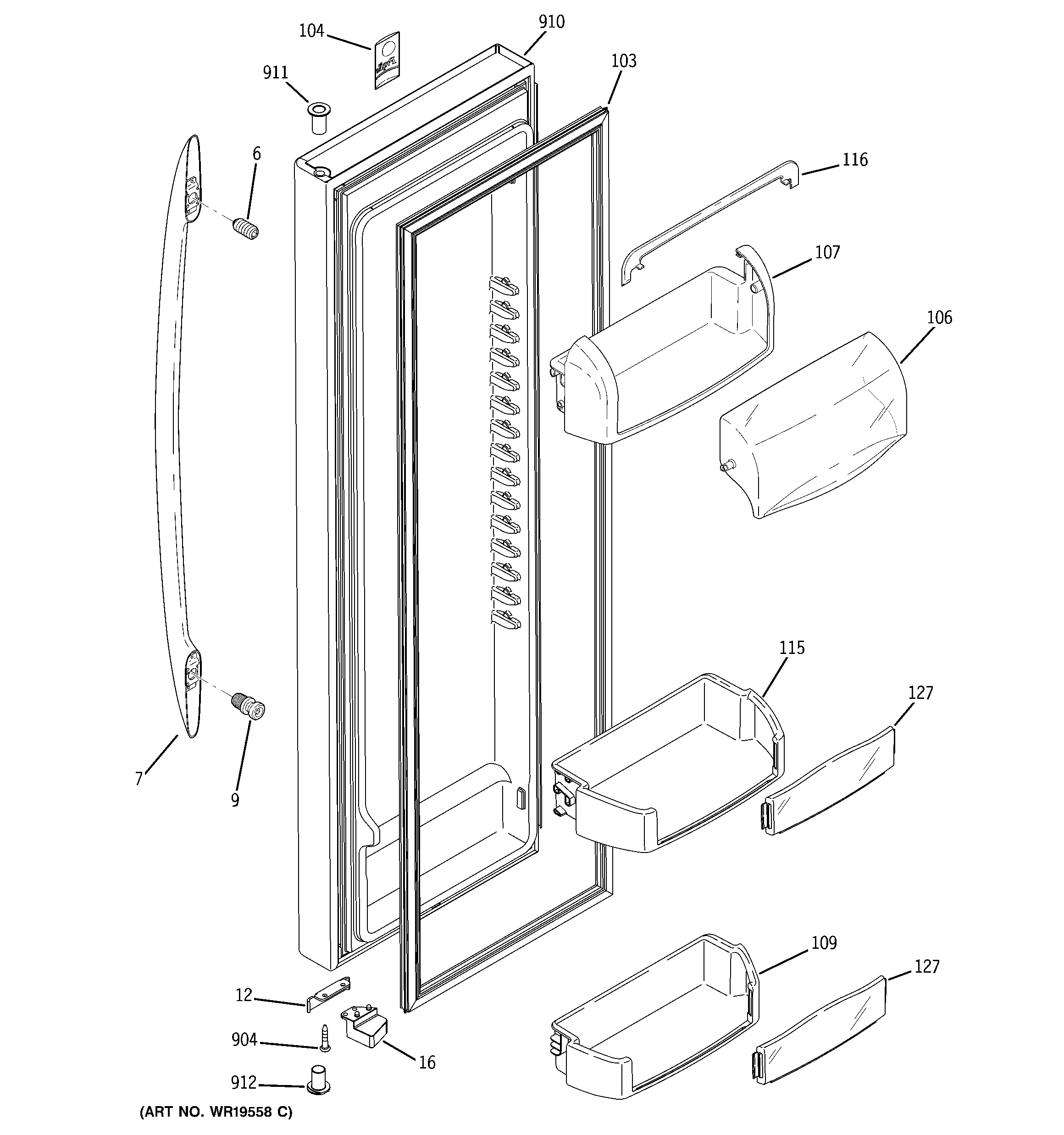 GE PSS26LSRBSS fresh food door diagram