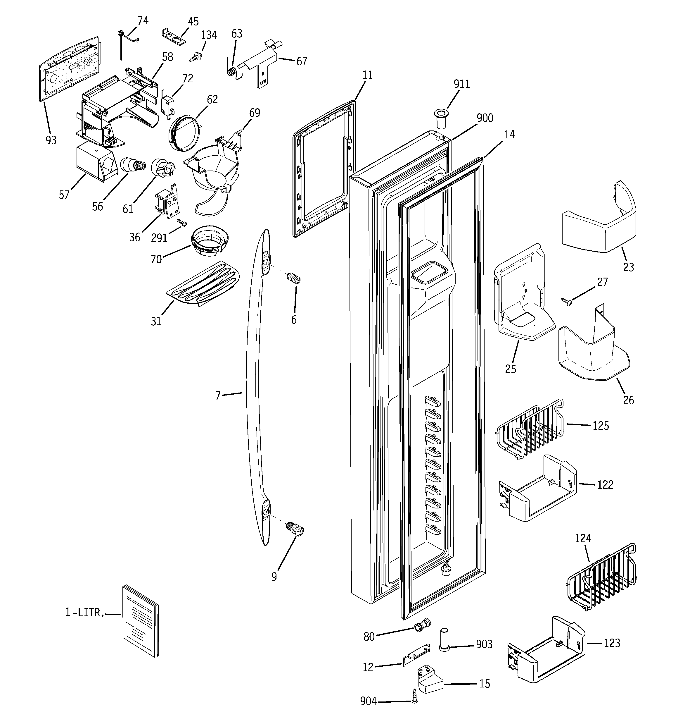 GE PSW26SGRBSS freezer door diagram