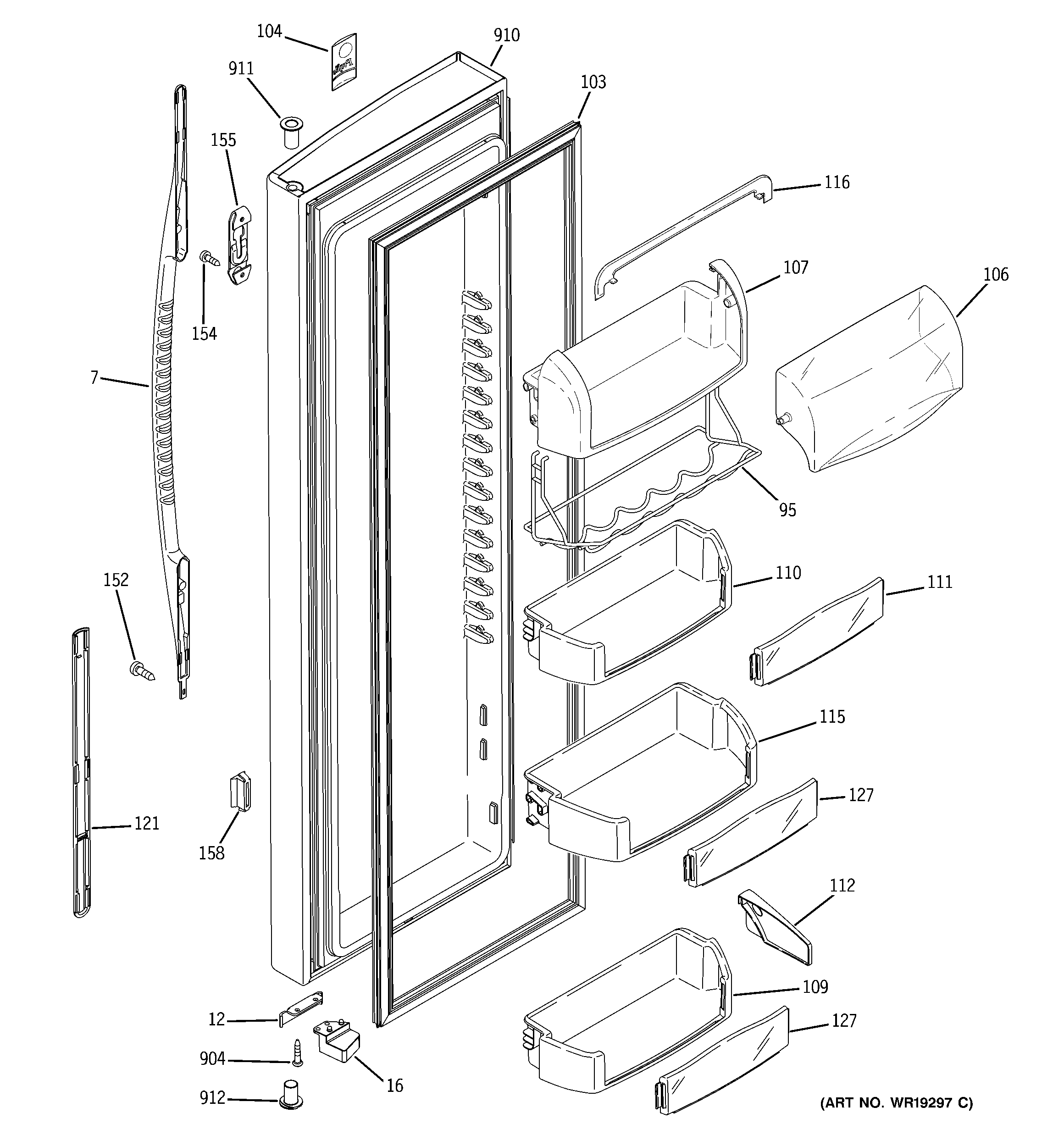 GE PSC23MGPBBB fresh food door diagram