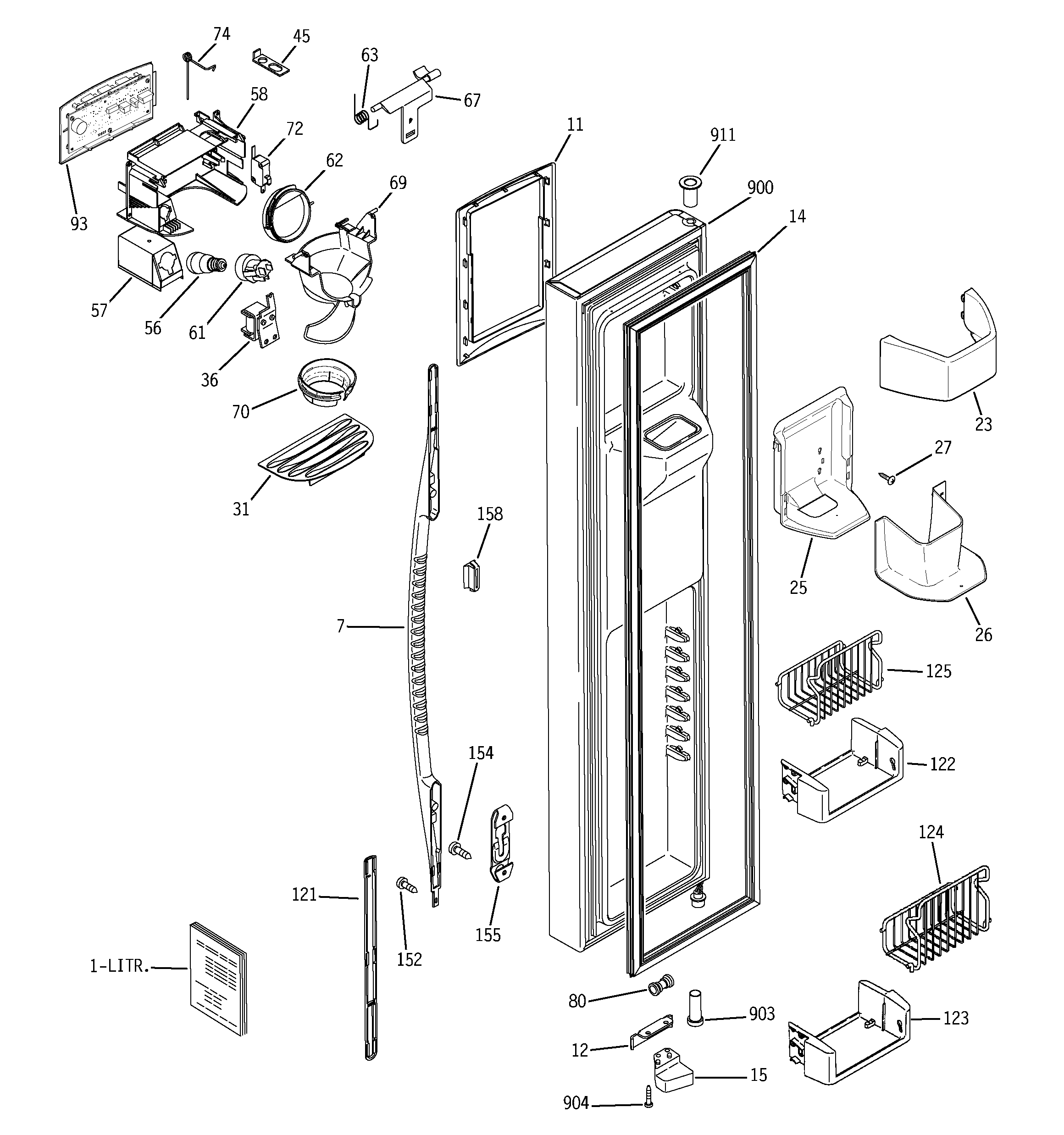 GE PSC23NHPBBB freezer door diagram
