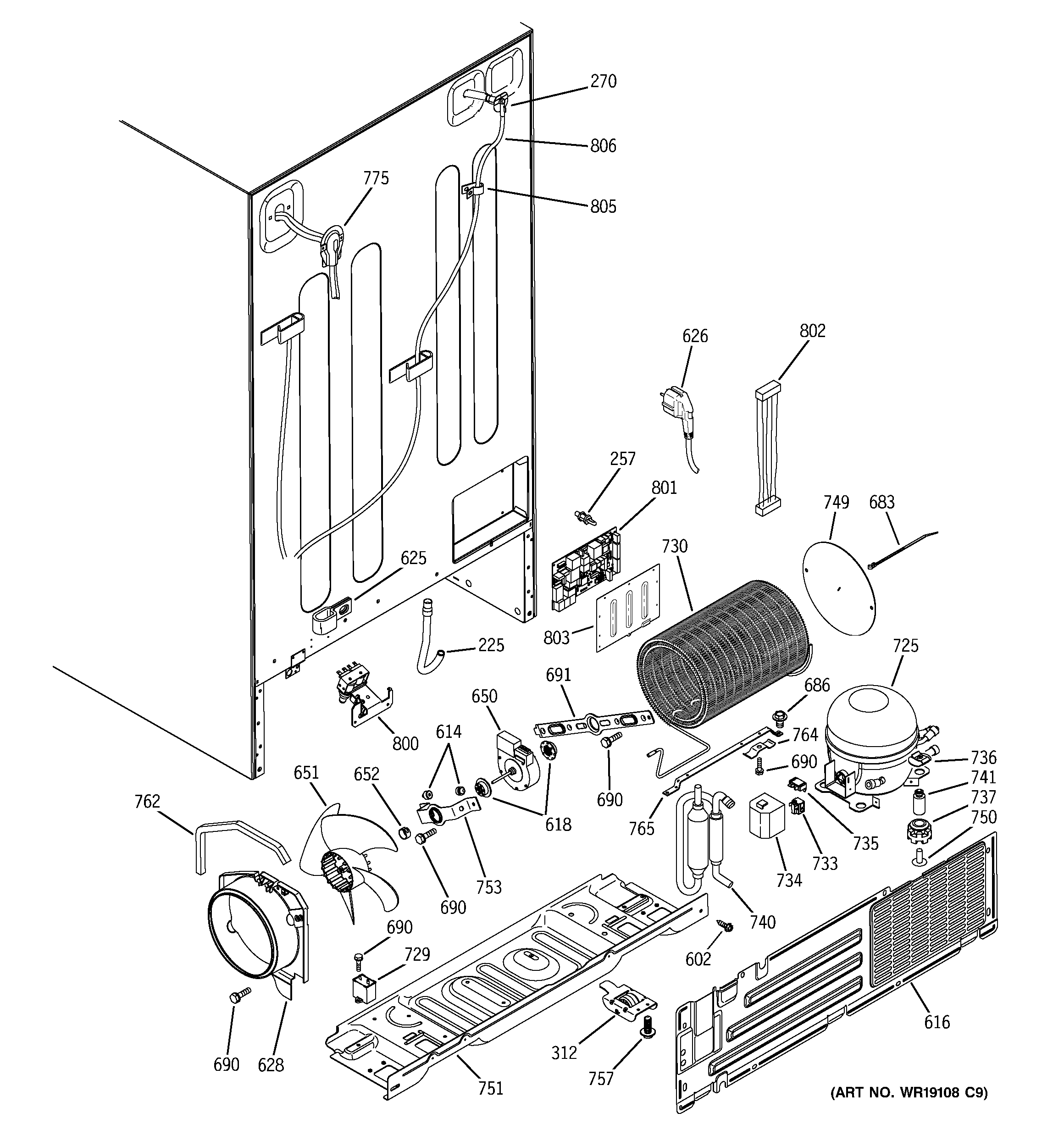 GE PSC23NHPBBB sealed system & mother board diagram