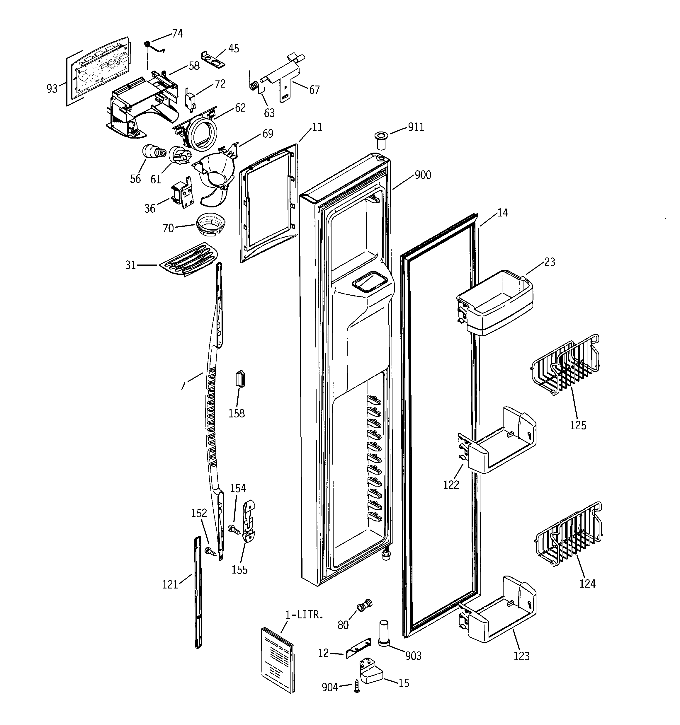 GE PSK25NGNCCCC freezer door diagram