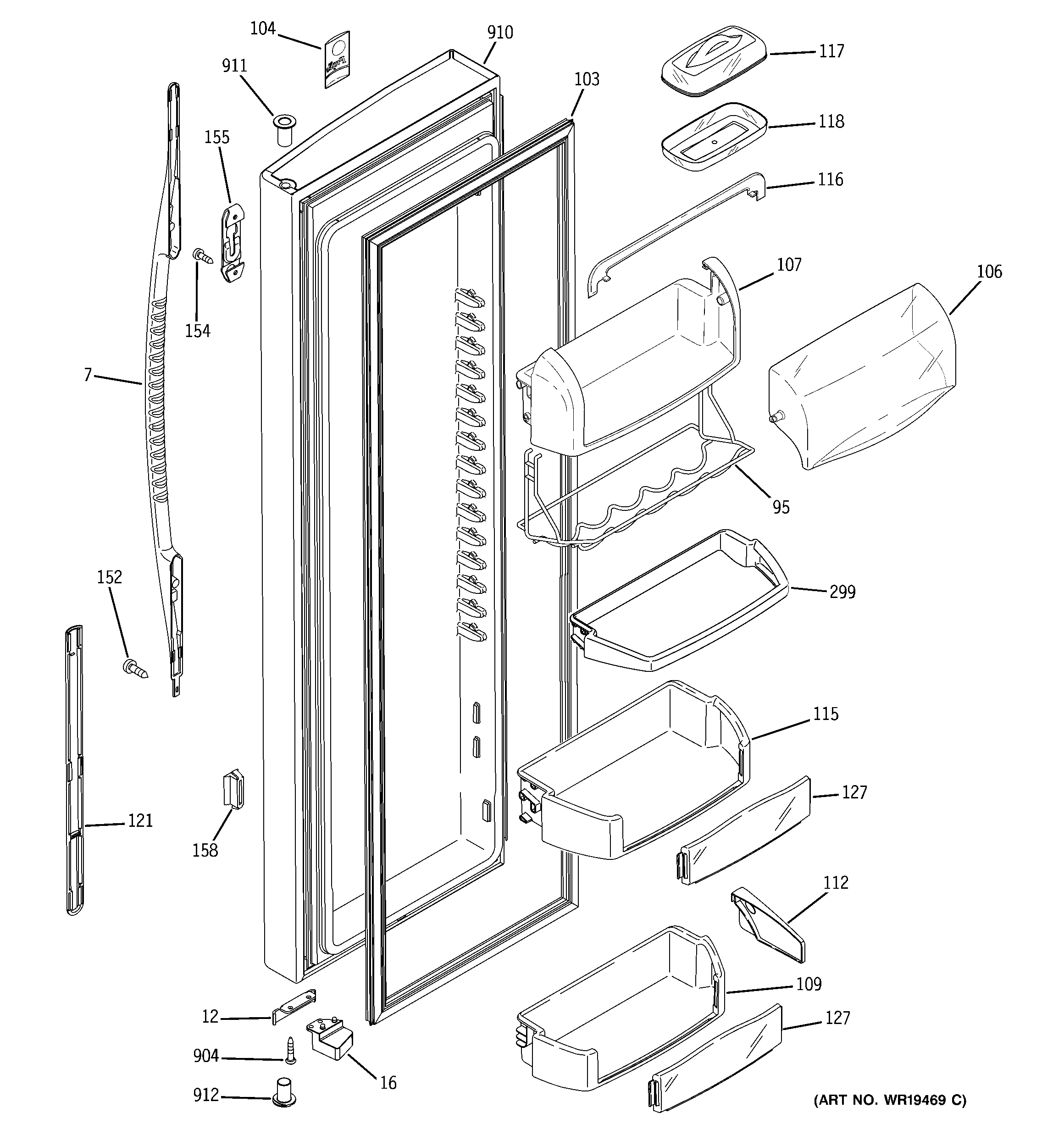 GE PSK25NGNCCCC fresh food door diagram