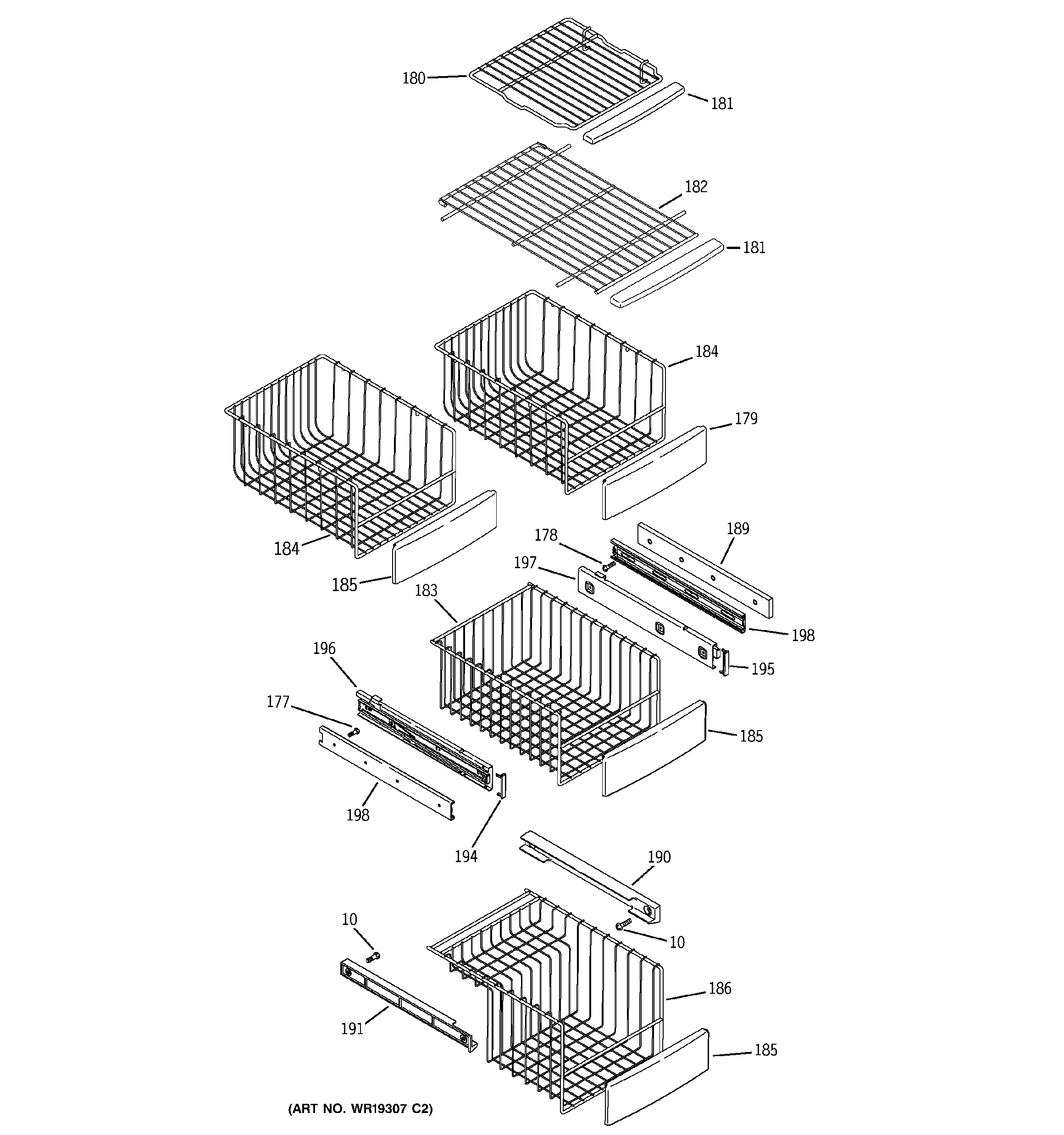 GE PSK25NGNCCCC freezer shelves diagram
