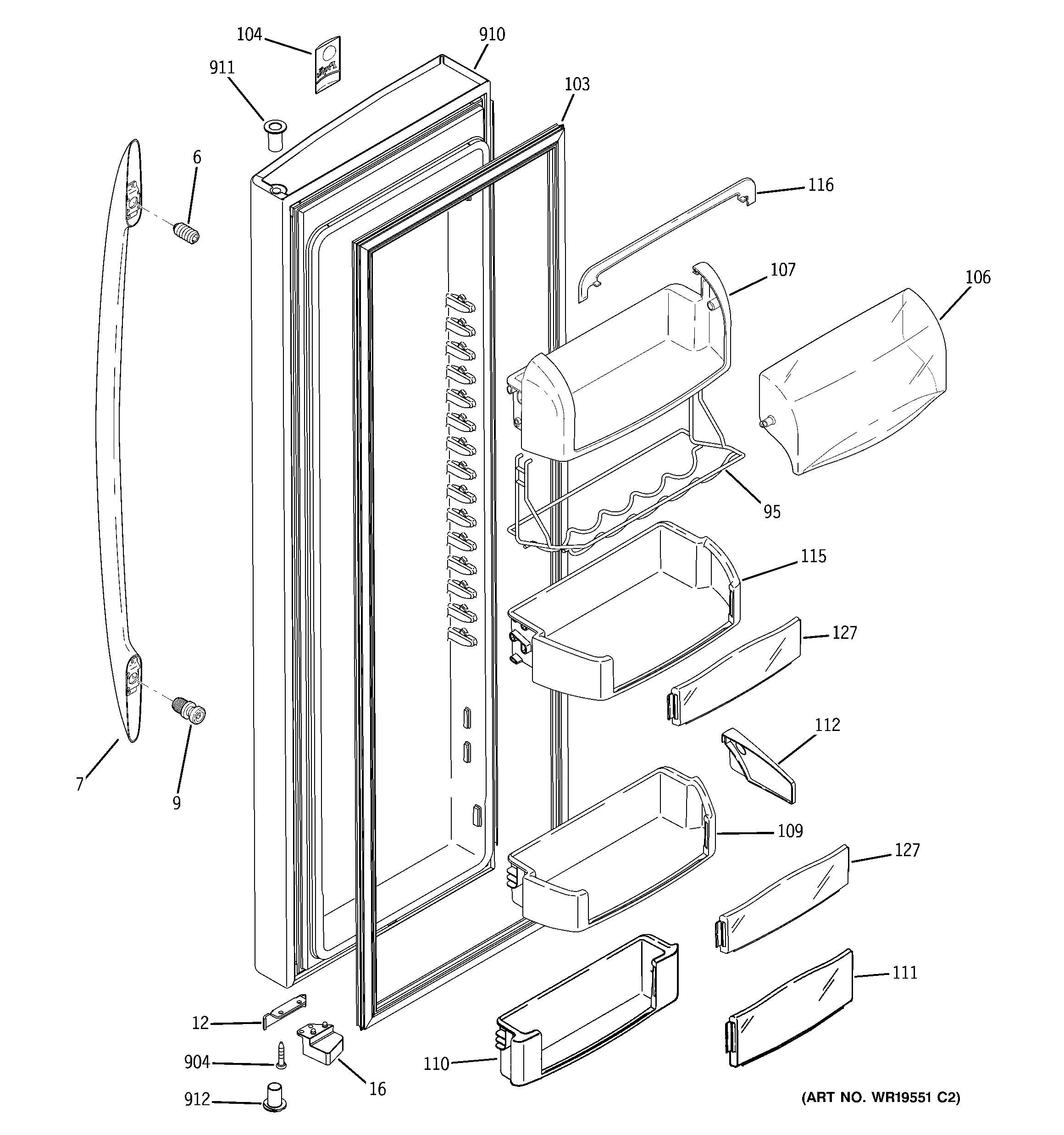 GE PSW23PSRASS fresh food door diagram