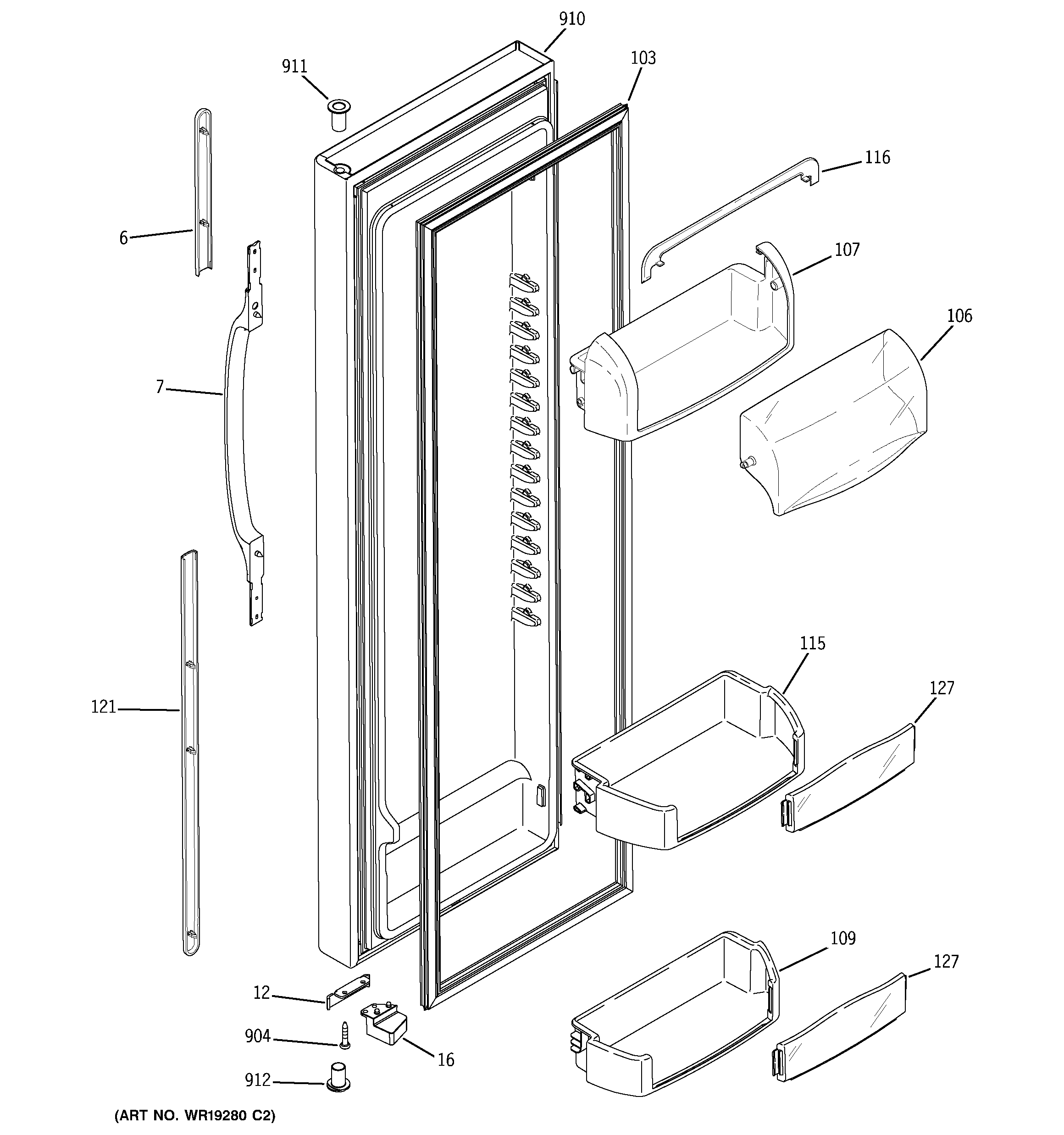 GE DSS25KGRACC fresh food door diagram