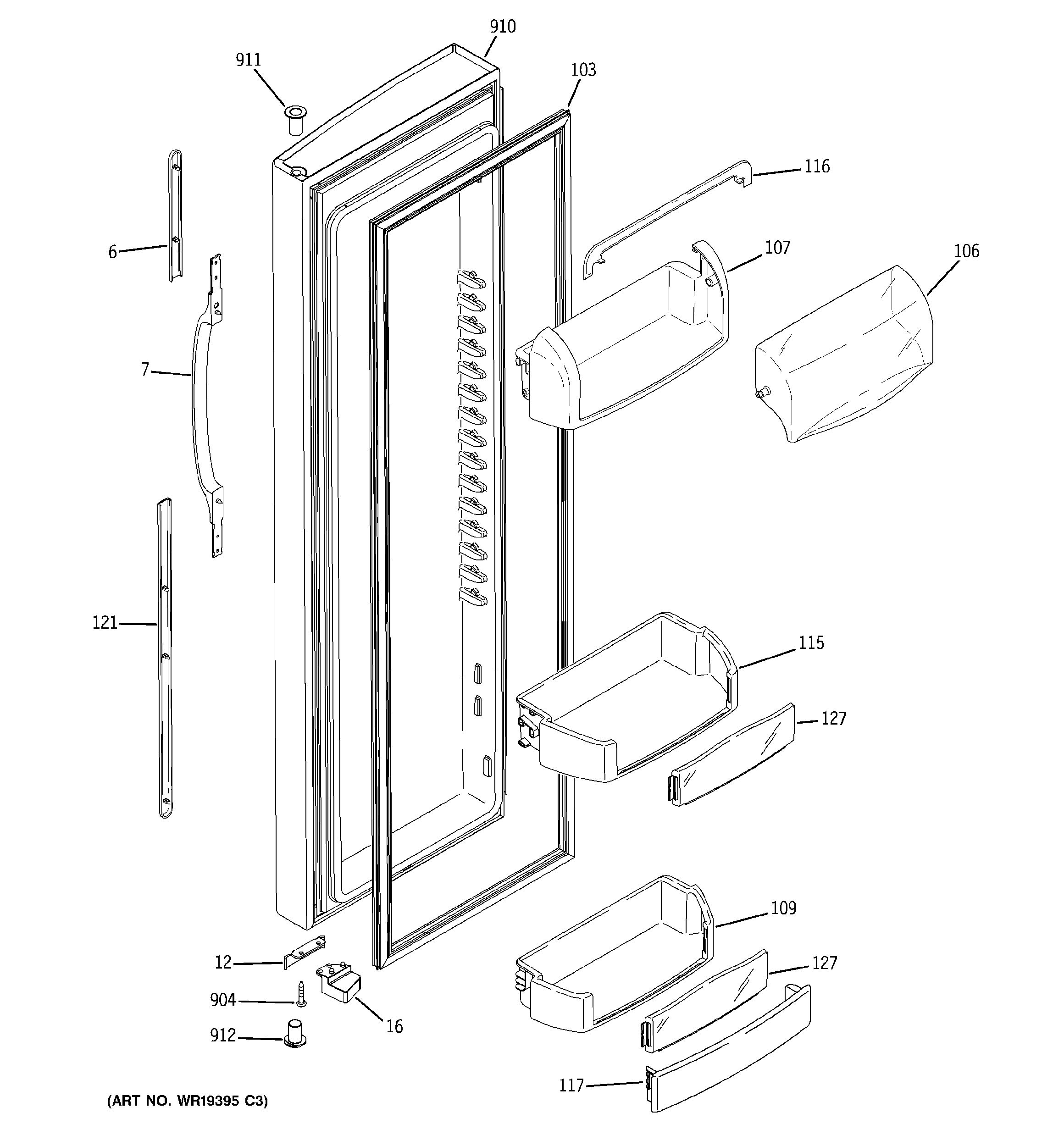 GE GSC21KGRBBB fresh food door diagram