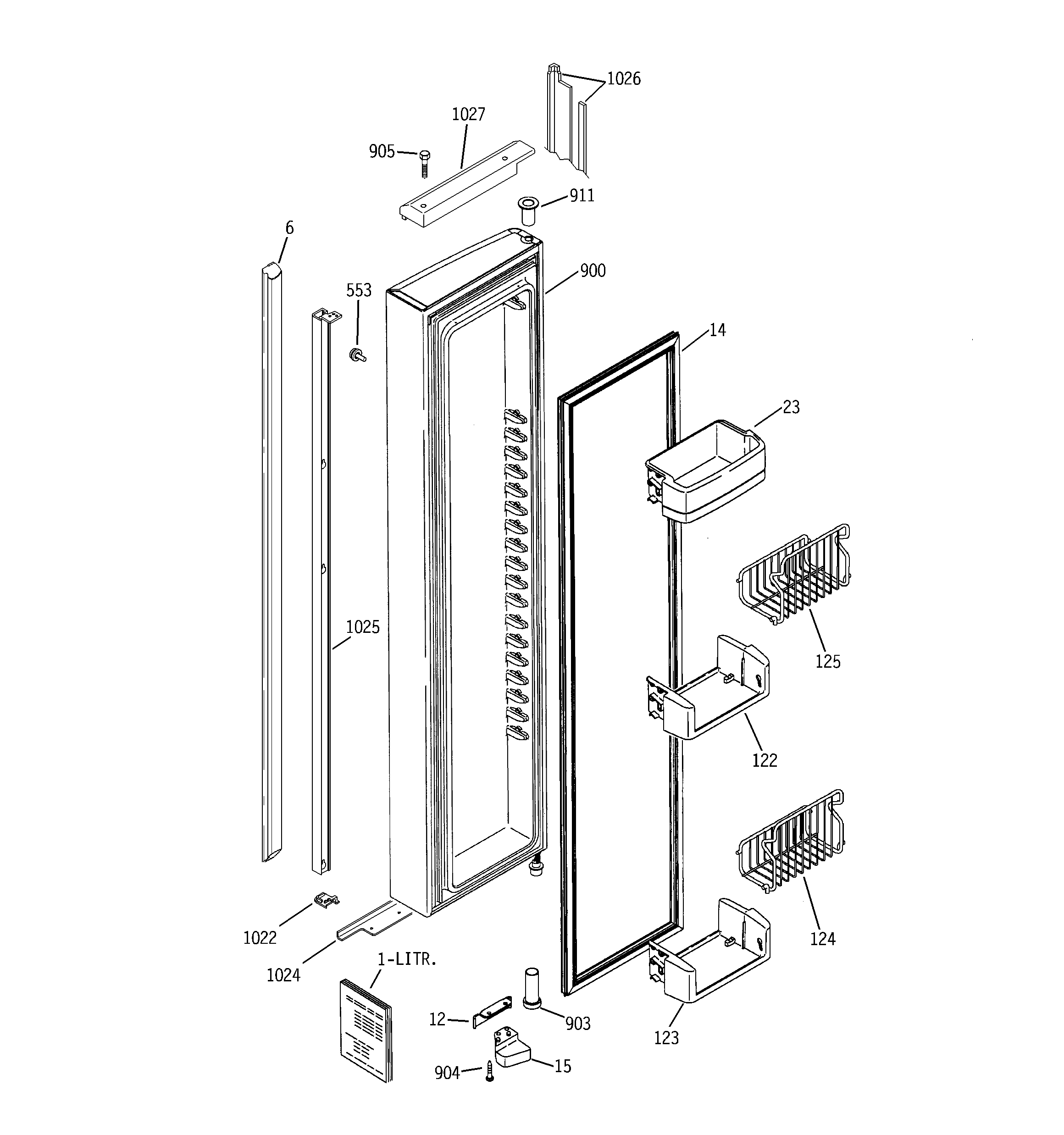 GE PSI23NCPBBB freezer door diagram