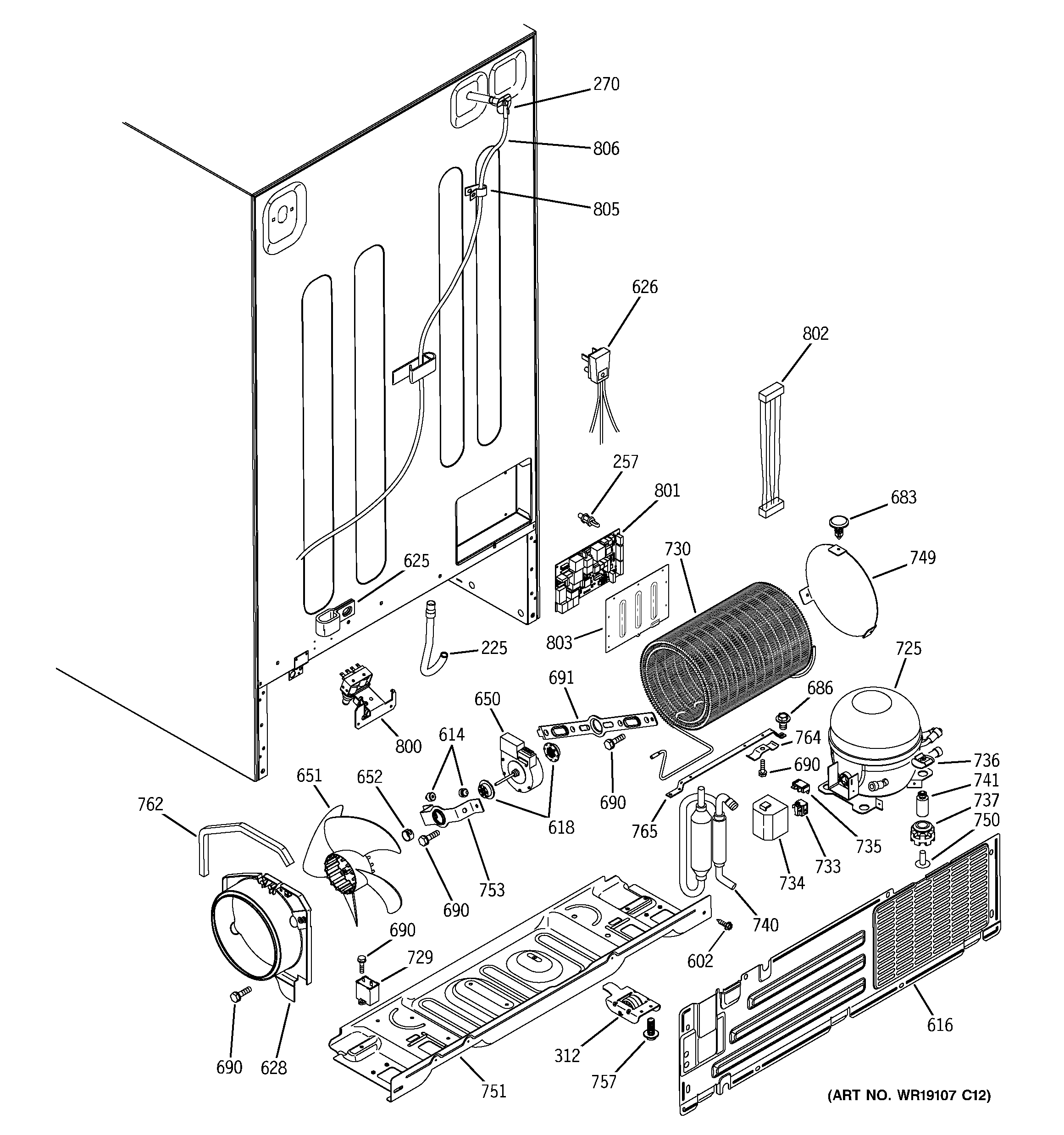 GE PSI23NCPBBB sealed system & mother board diagram