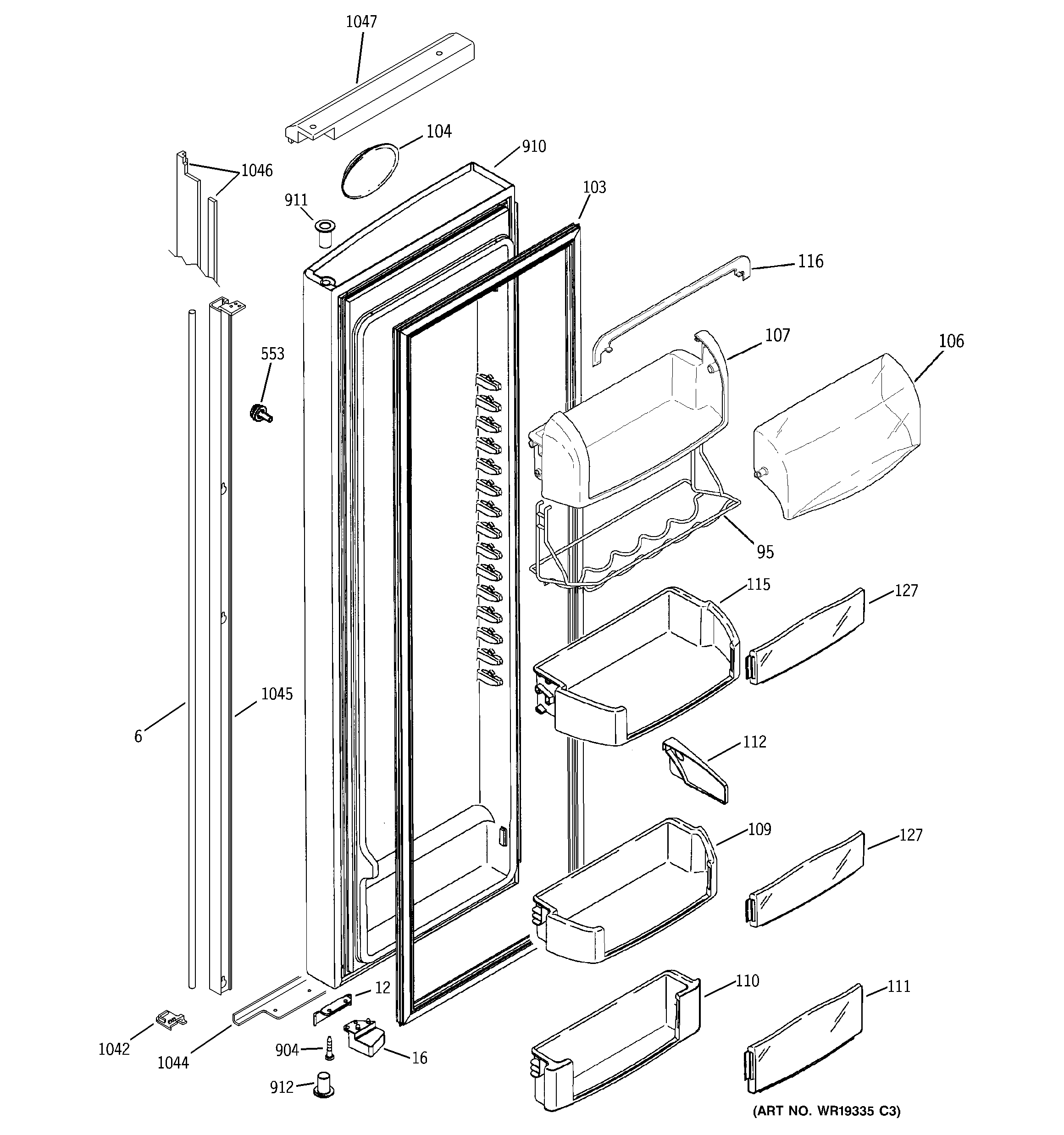 GE PSI23NCPBBB fresh food door diagram