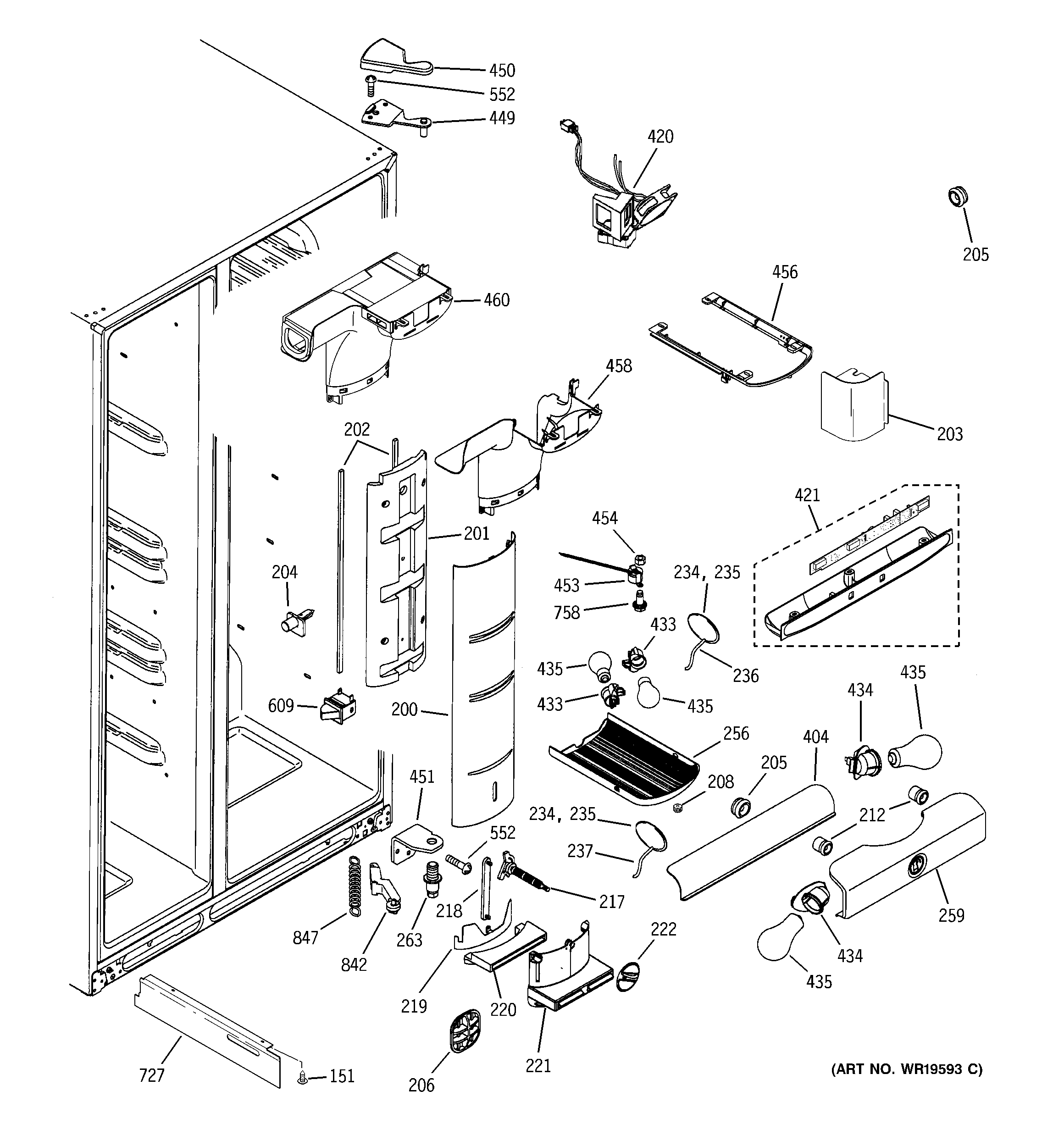 GE PSI23NCPBBB fresh food section diagram