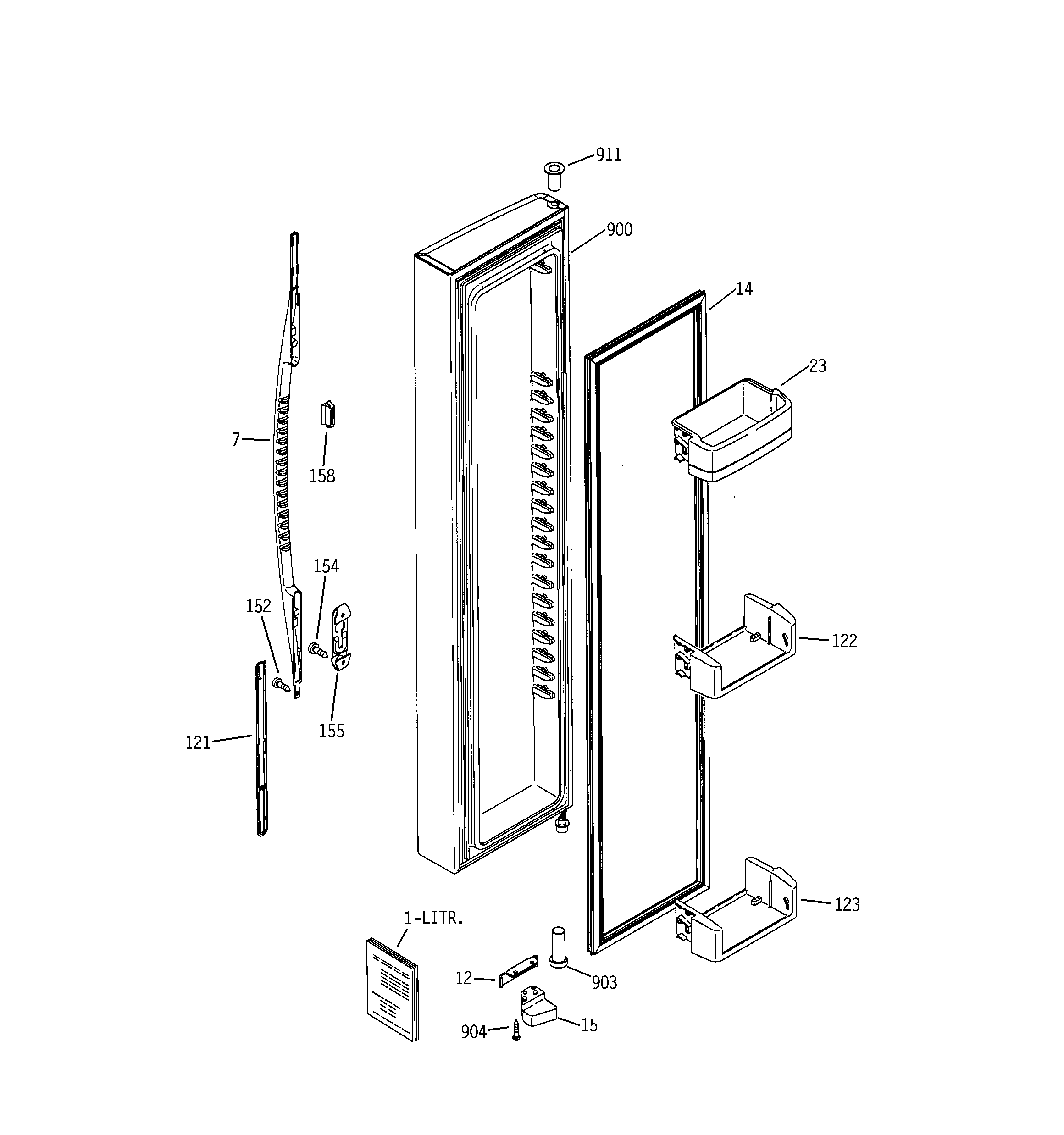 GE GSS25YBSAWW freezer door diagram
