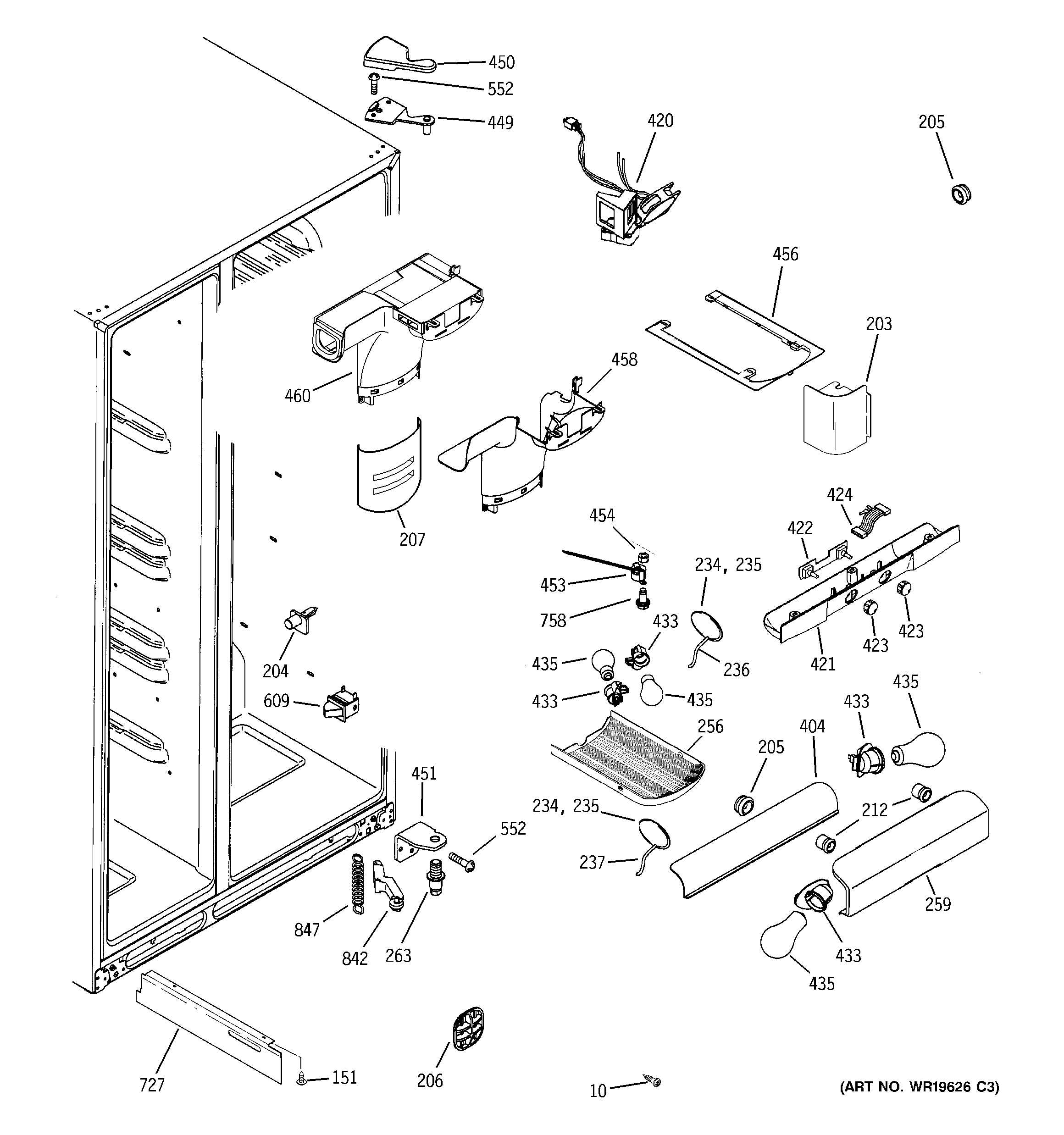 GE GSS25YBSAWW fresh food section diagram