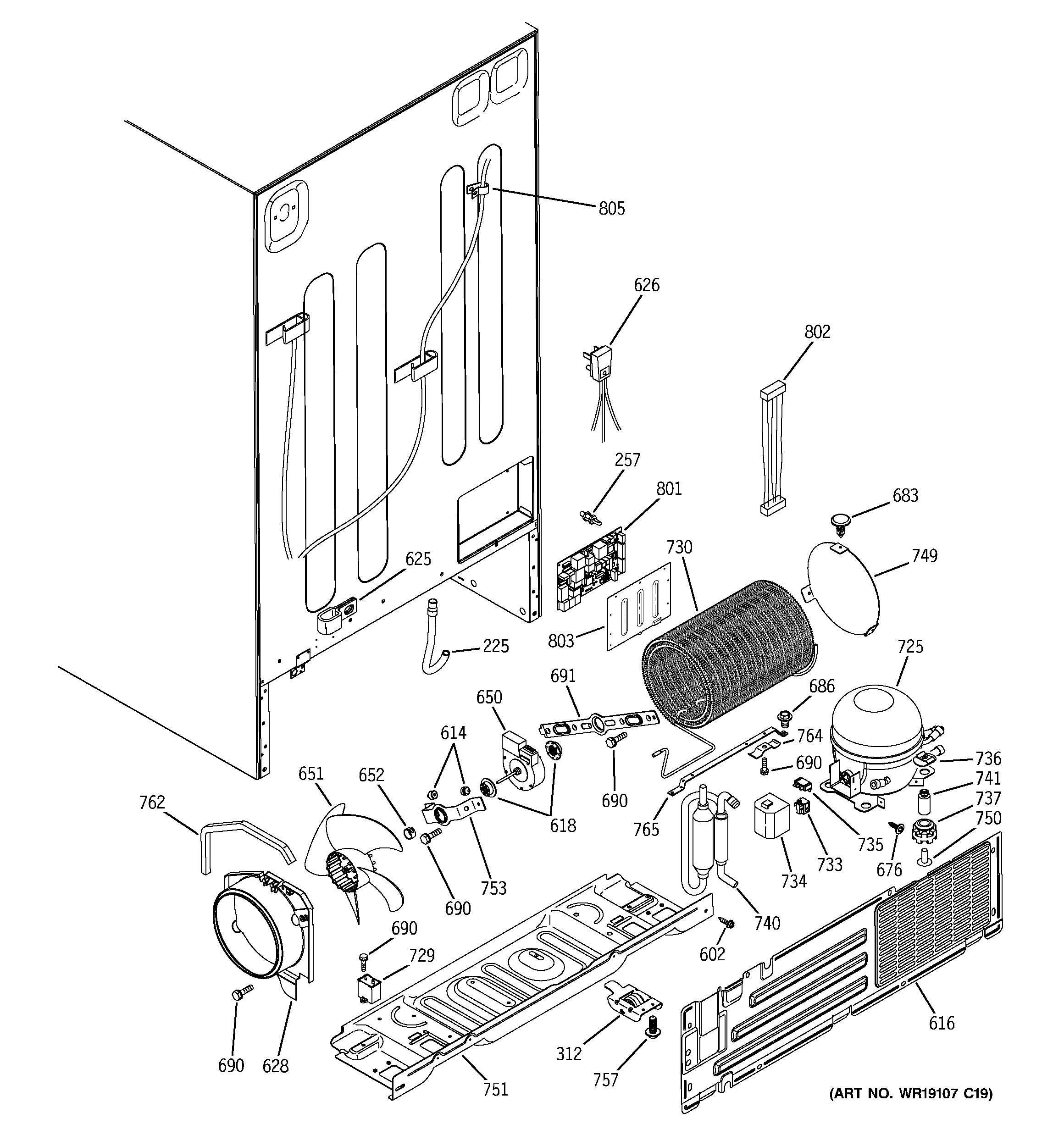 GE GSS25YBSAWW sealed system & mother board diagram