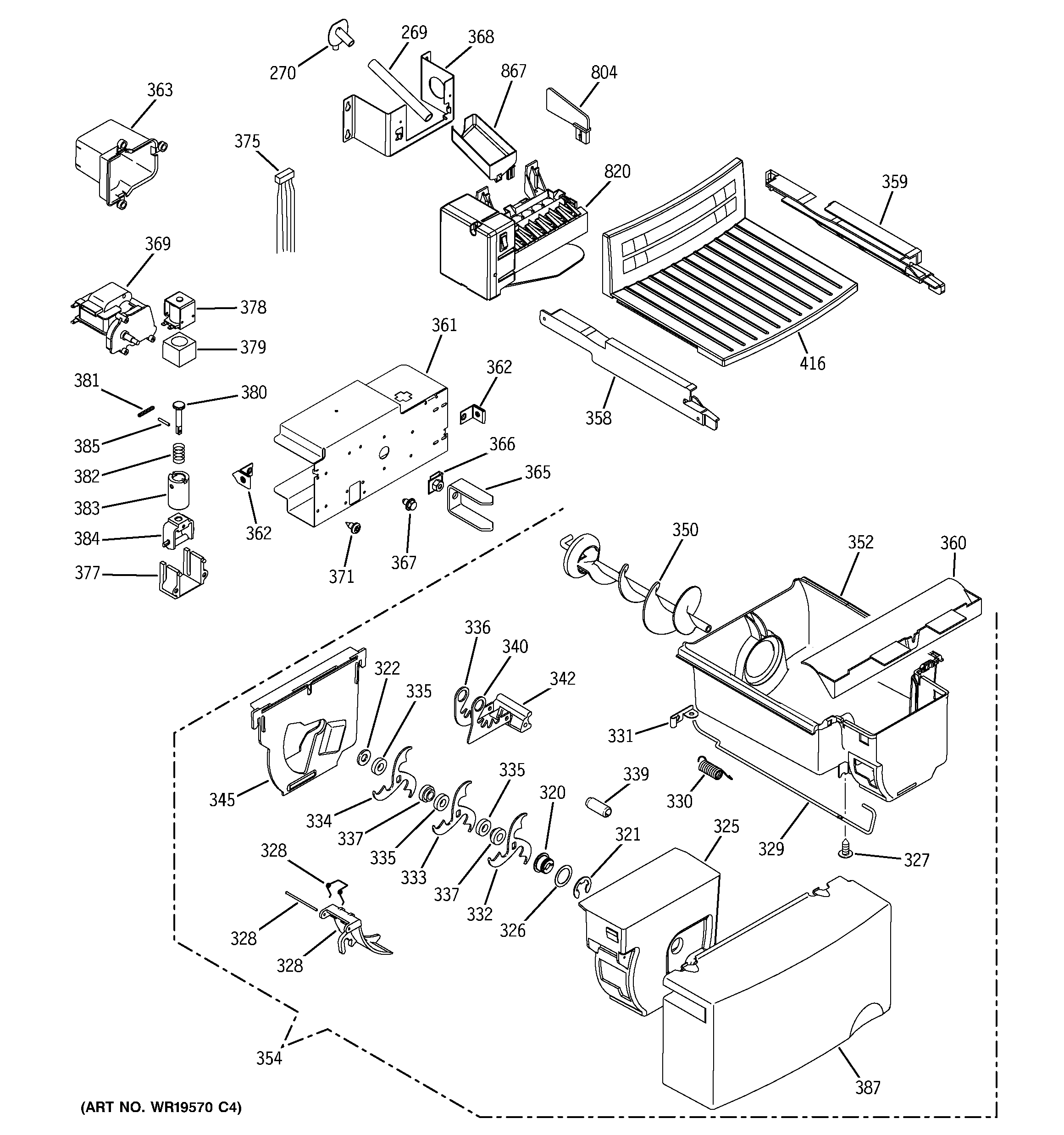 GE GSS25JFPJWW ice maker & dispenser diagram