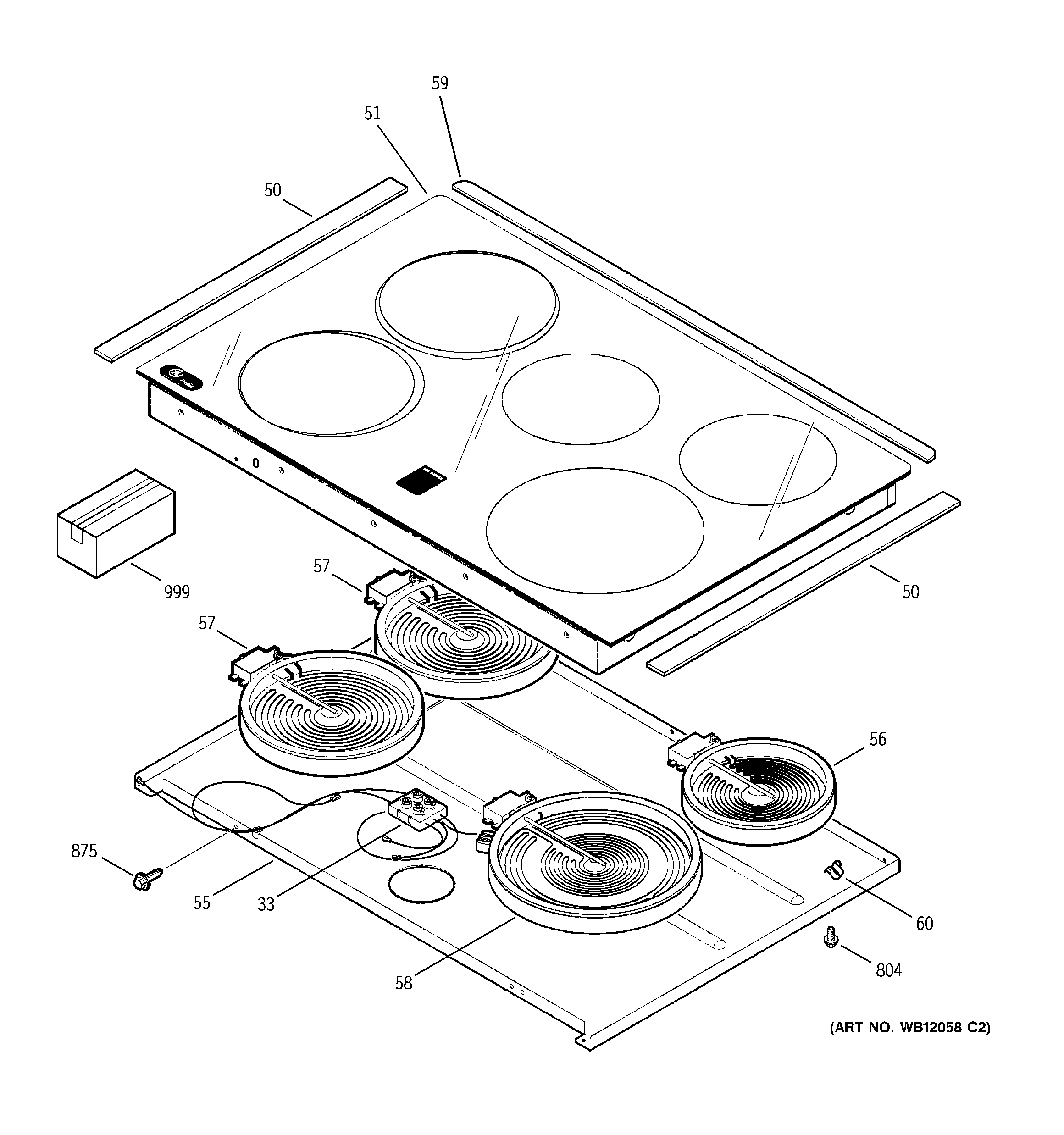 GE JCSP47WF5WW cooktop diagram