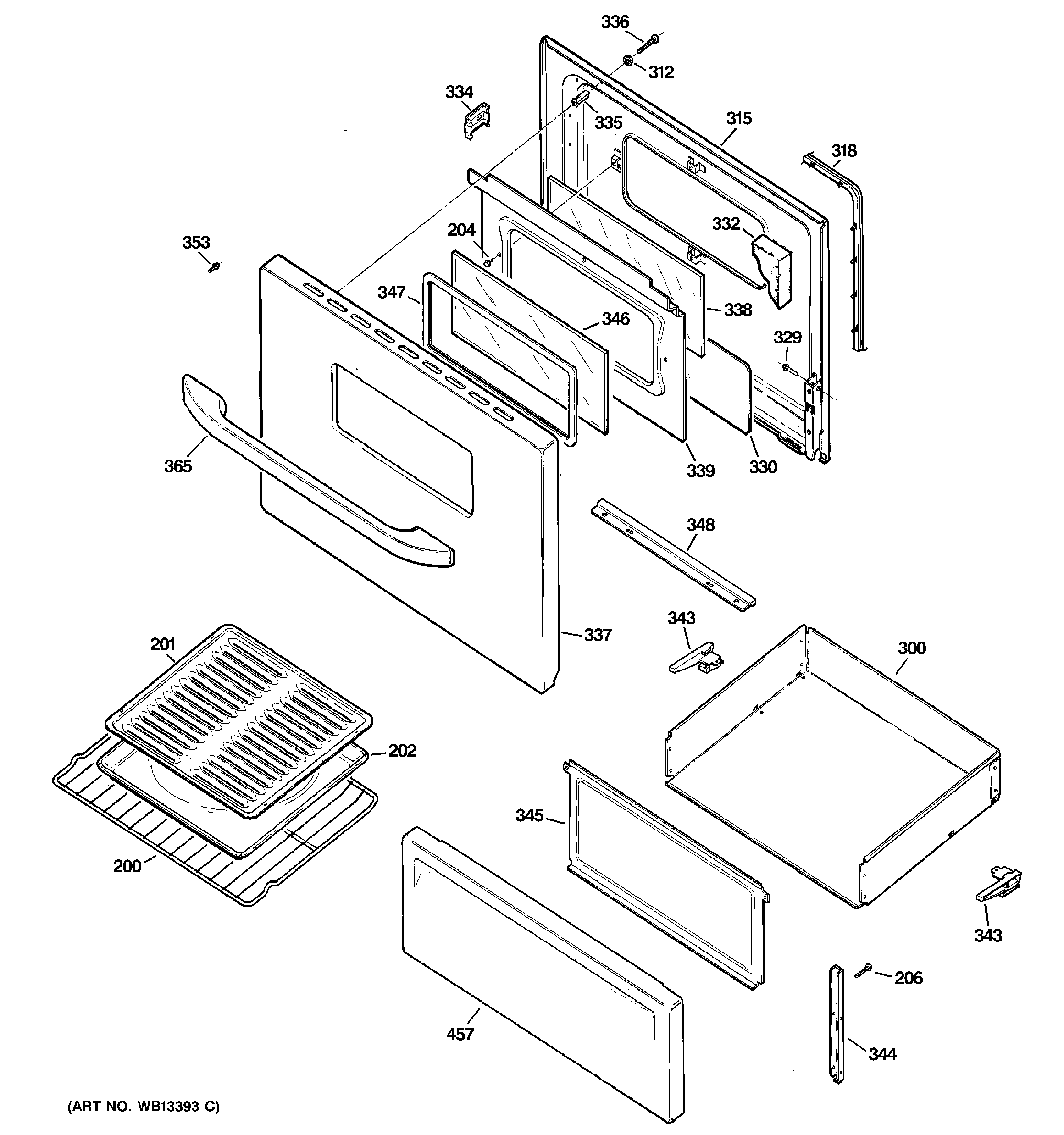 GE MCBS524J1WW door & drawer parts diagram