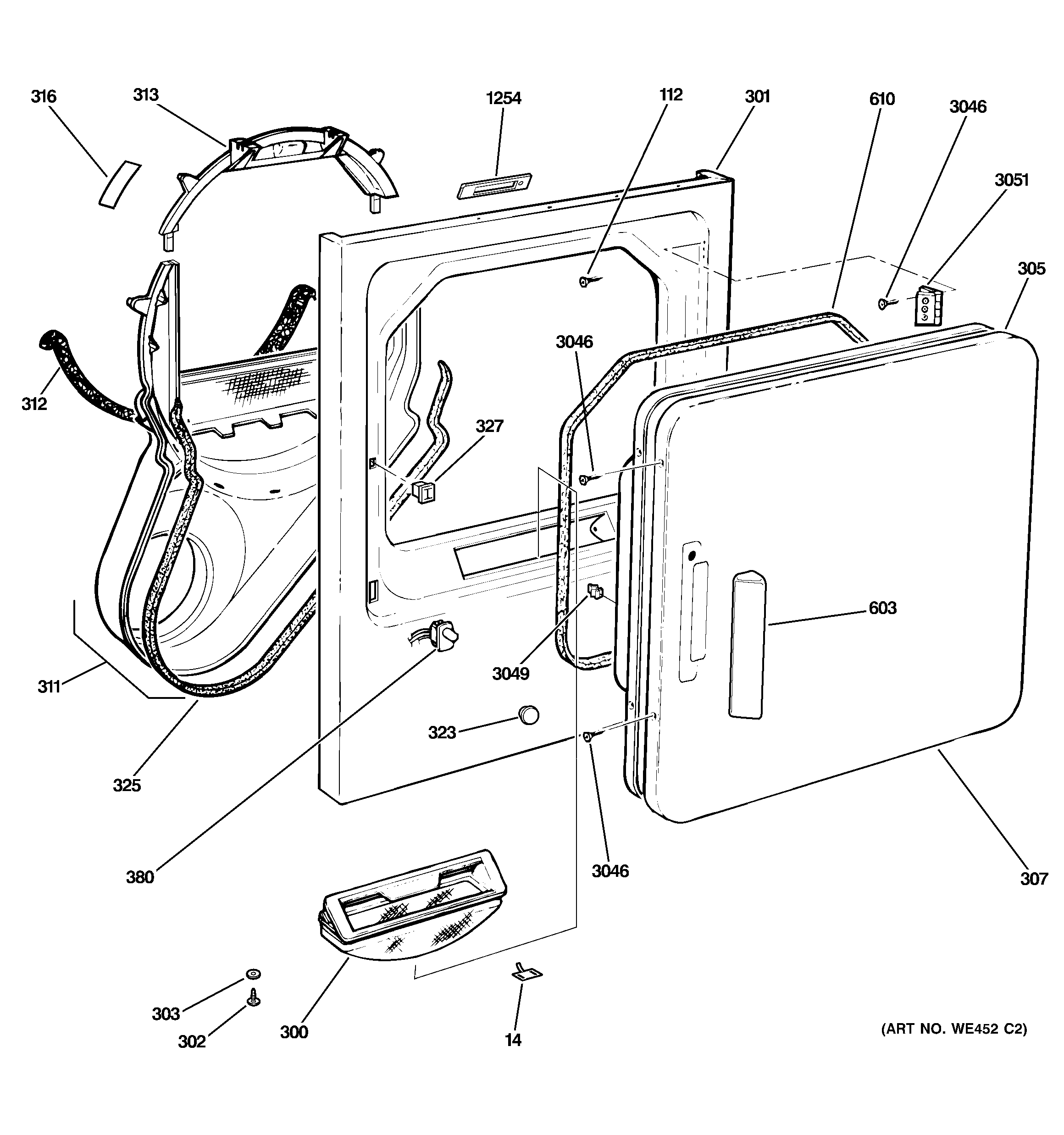 GE DCCD330ED1KC front panel & door diagram