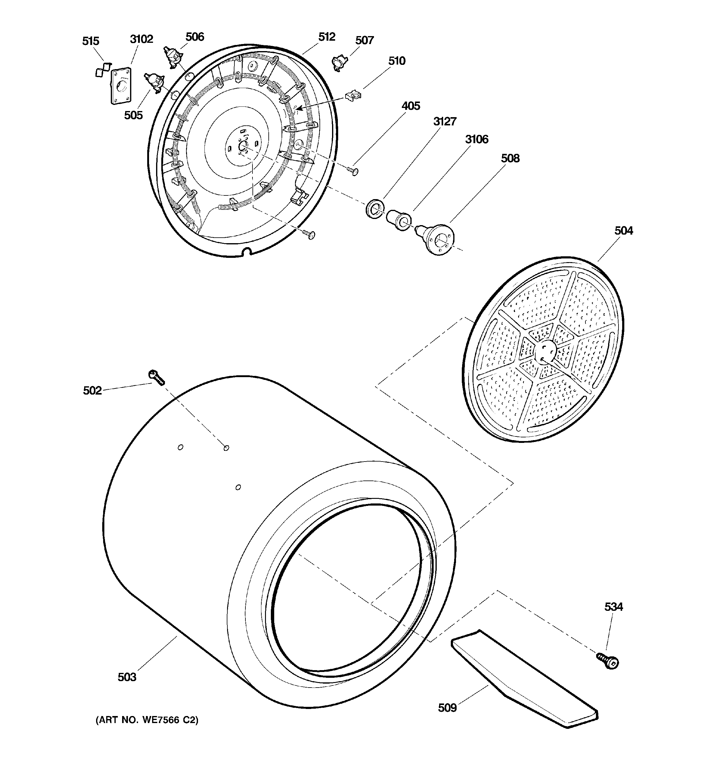 GE DCCD330ED1KC drum diagram
