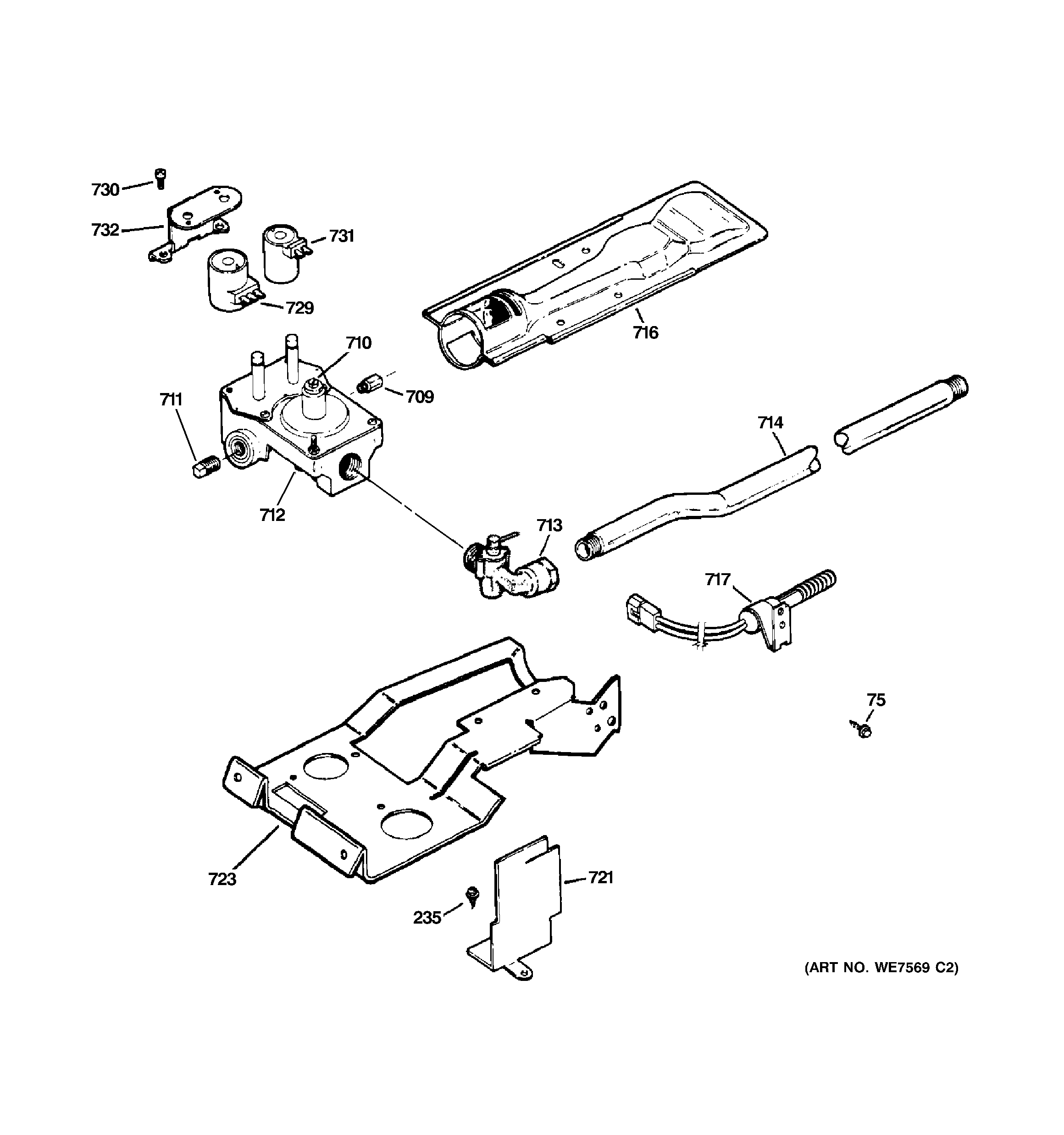 GE DCCD330GD1WC gas valve & burner assembly diagram