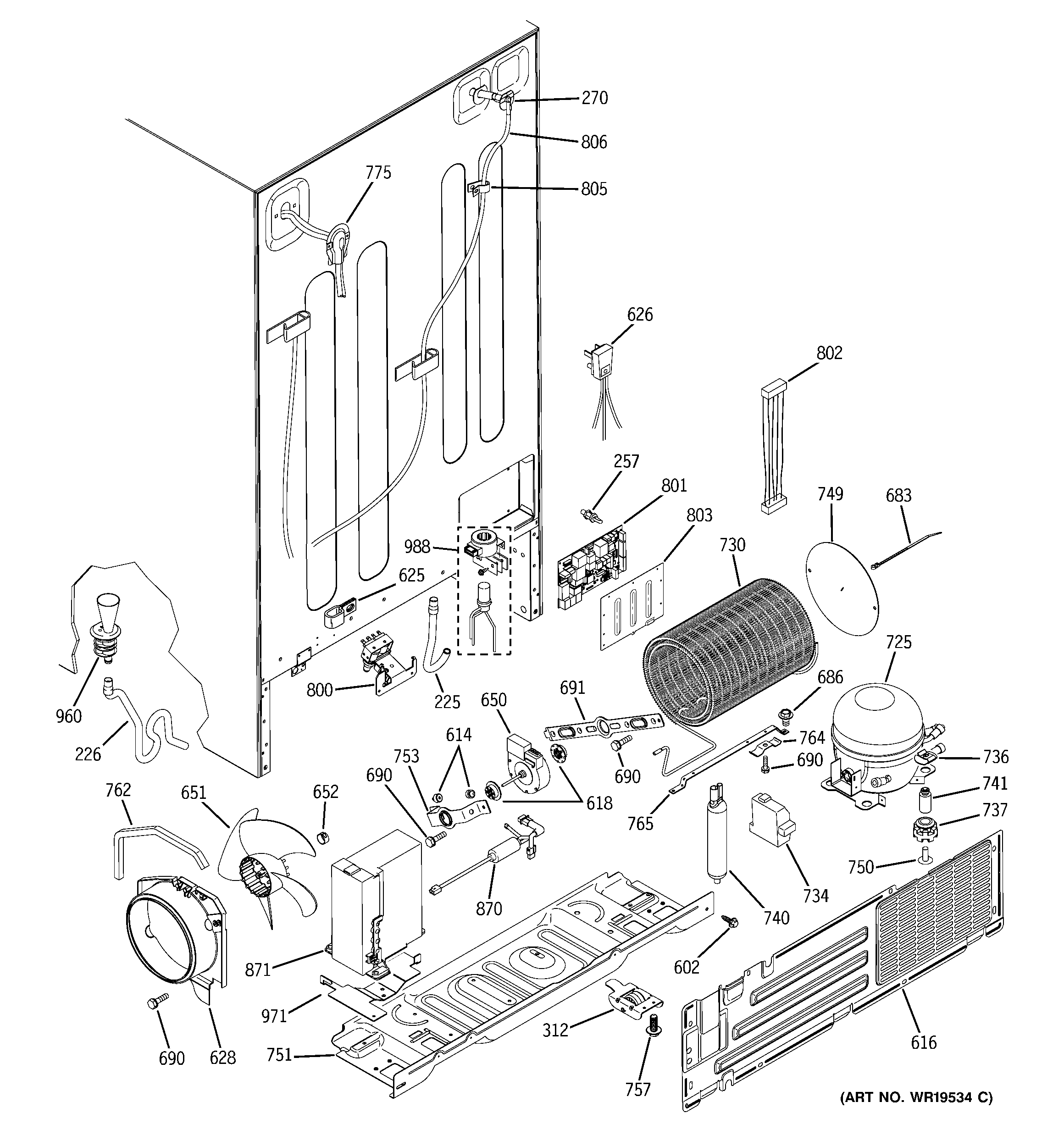 GE PSH23PSRASV sealed system & mother board diagram