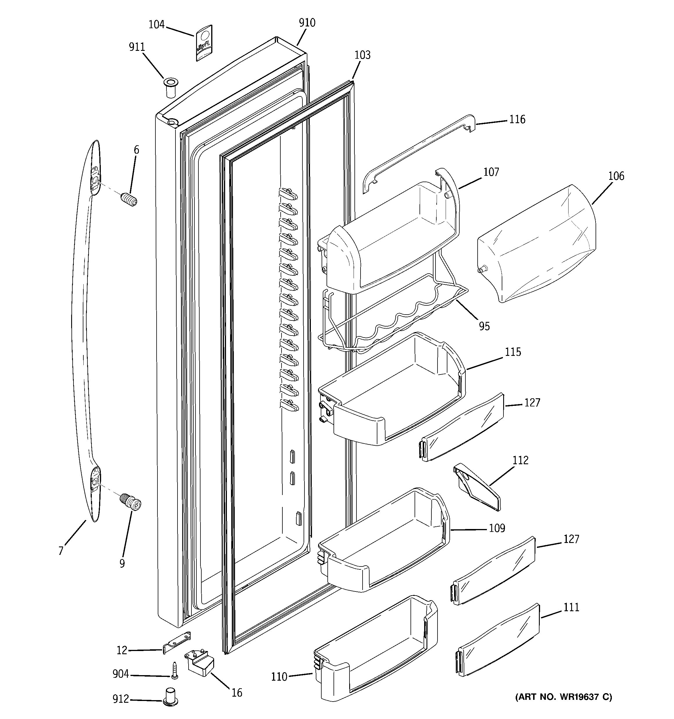 GE PCT23SGRBSS fresh food door diagram