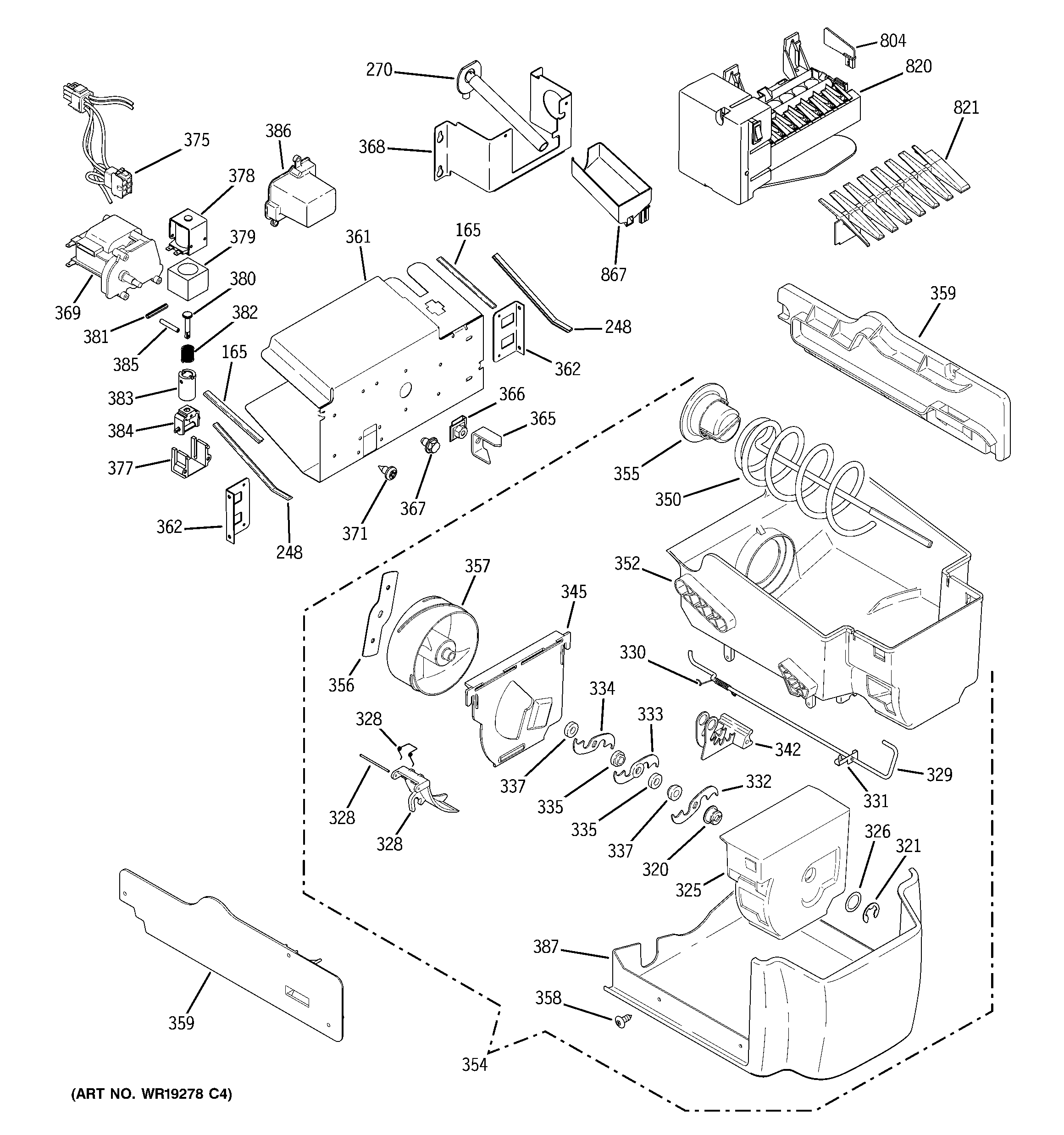 GE PCT23SGRBSS ice maker & dispenser diagram