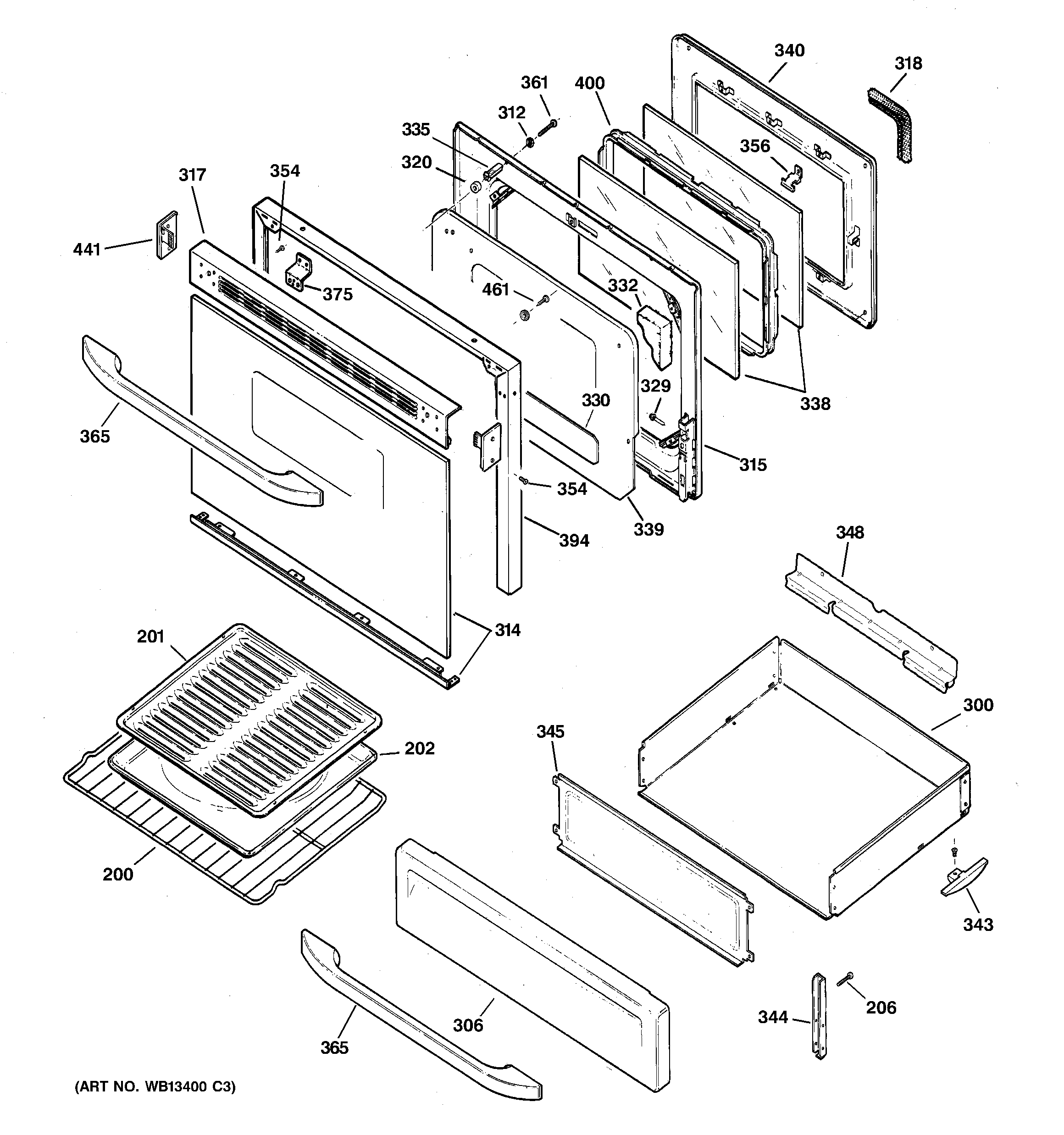 GE 157860 door & drawer parts diagram