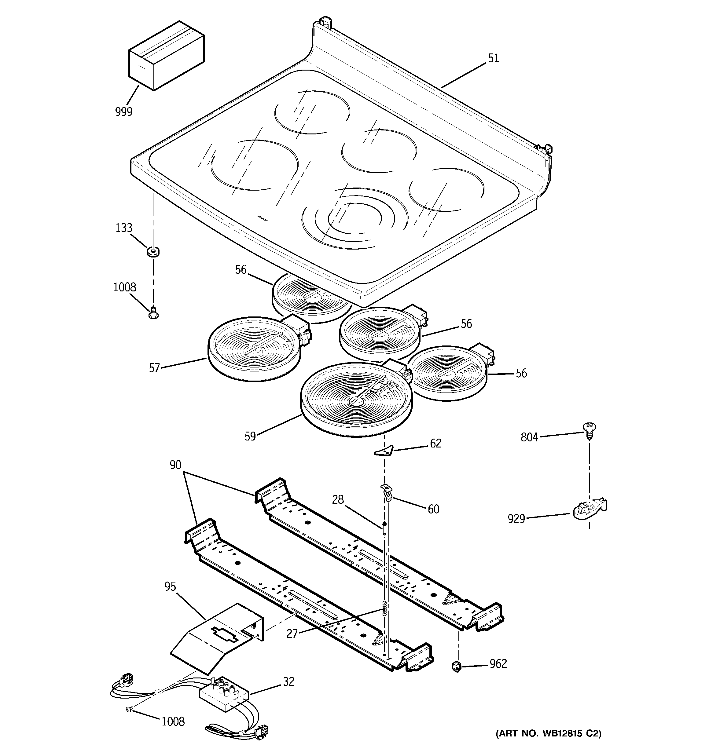 GE JB988TH3WW cooktop diagram